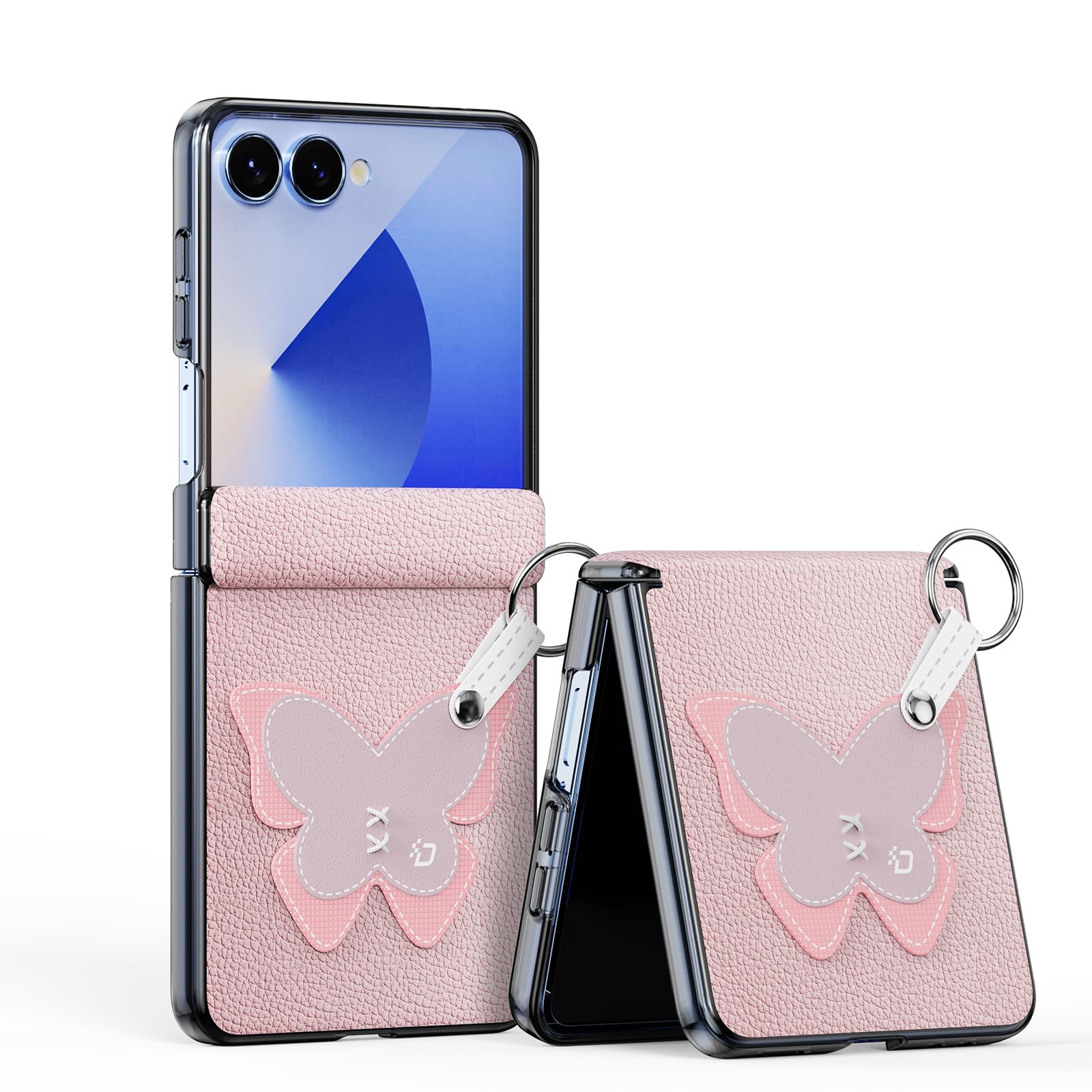 Rakuten - Taosan Galaxy Z Flip7 SC-55F SCG35 ケース カバー ストラップ付き PU ポリカーボネート ハイブリッド 耐衝撃吸収 傷防止 頑丈 ギャラクシーZフリップ7 スマホケース ピンク