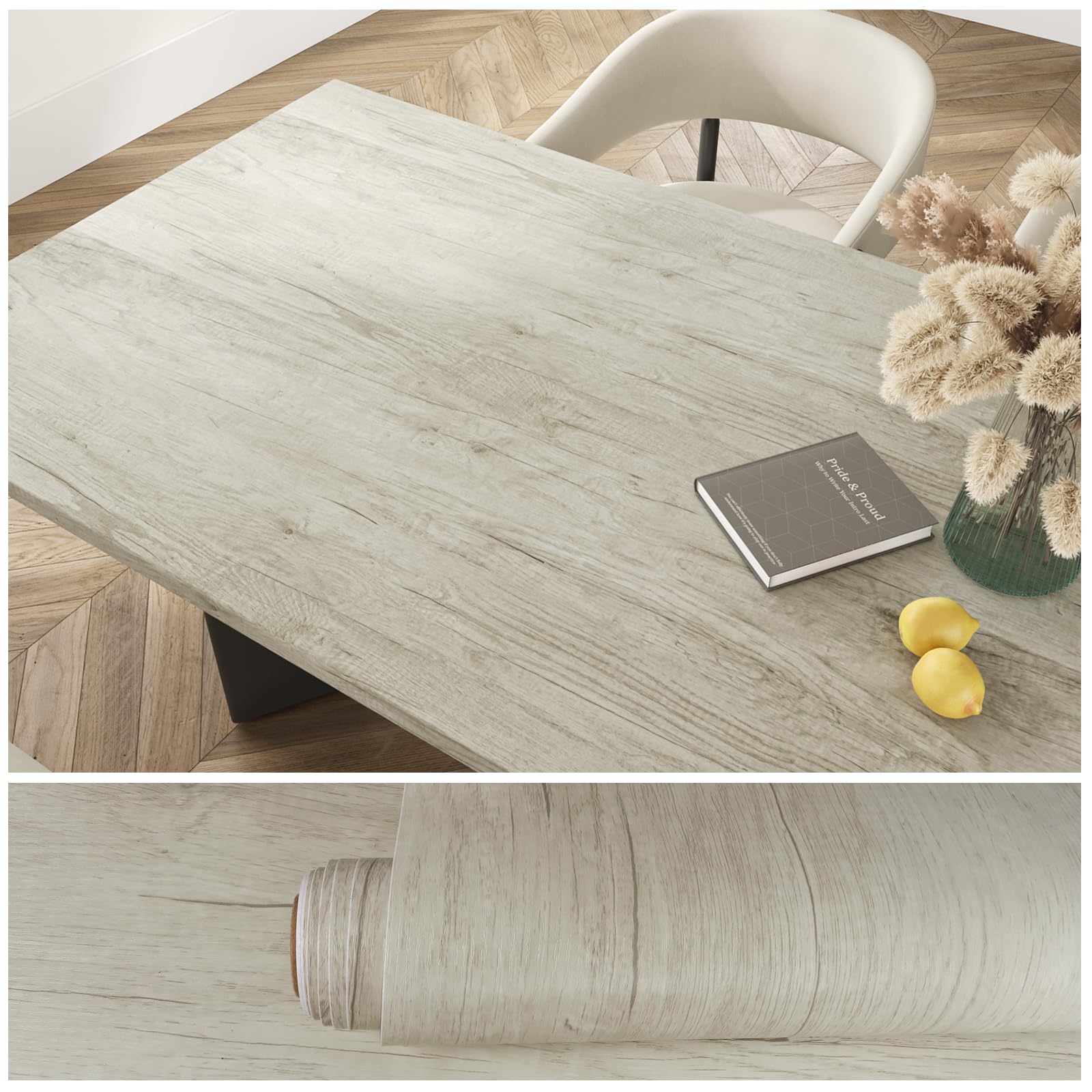 VEELIKE 木目調 壁紙シール 木目 リメイクシート エンボス加工 薄茶色 木目 カッティングシート ベージュ 木目シート 厚手 幅広40cm×3m シールタイプ 木目シール ウォールステッカー 剥がせる壁紙 リフォームシート のり付き はがせる 防水(3)