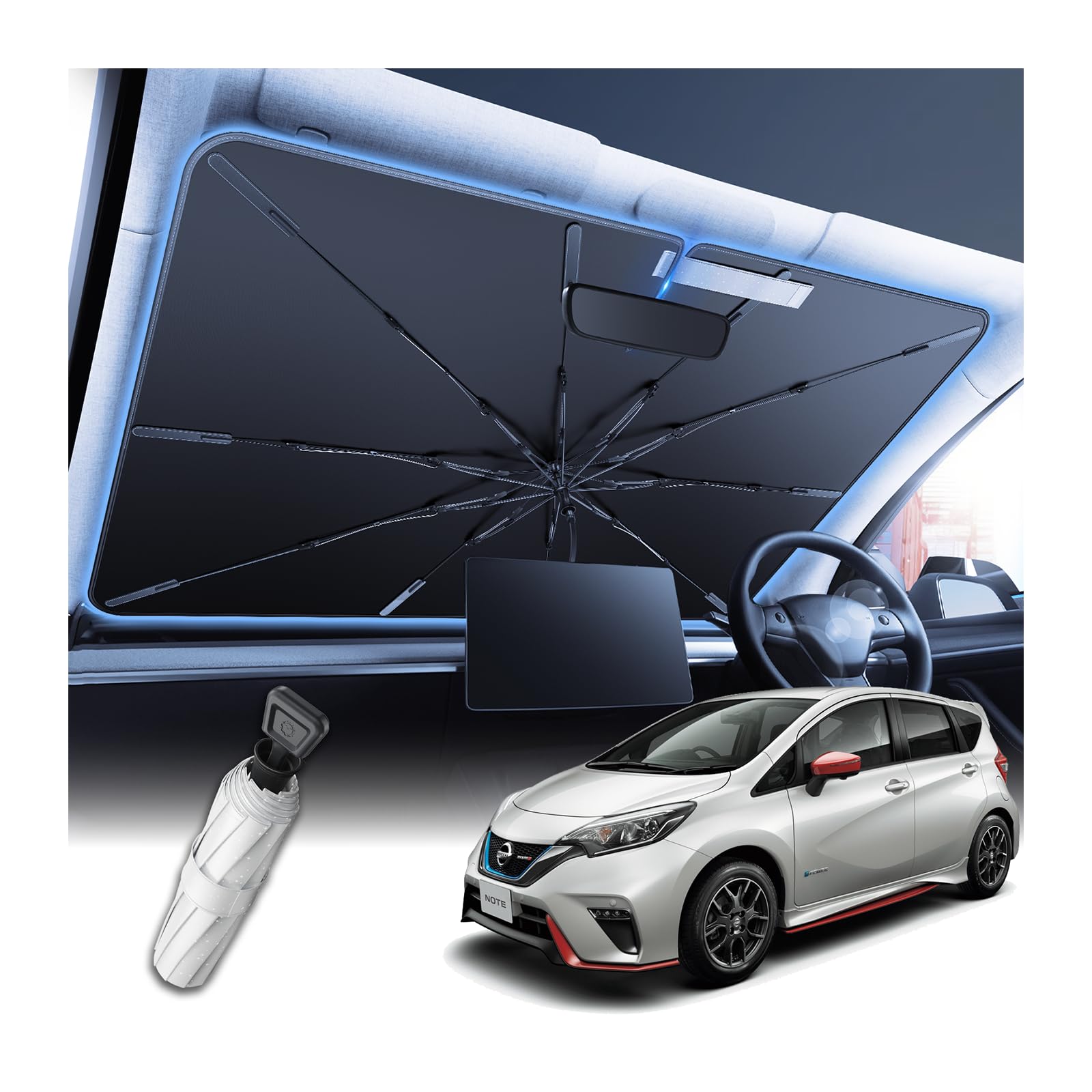 2025 強化10本骨 日産ノート E12 専用 フロントガラス サンシェード 傘 日除け 10cm露先が折れる可能 ..