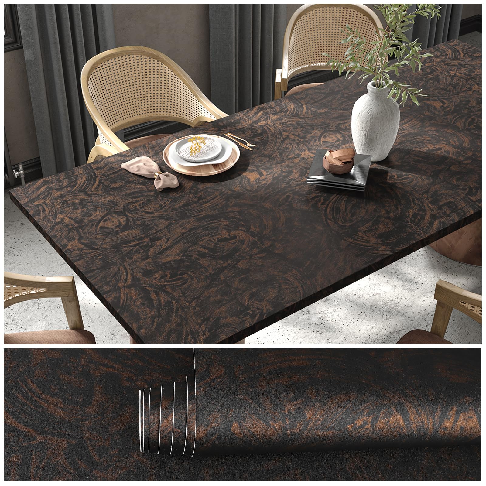 VEELIKE リメイクシート 壁紙シール 黒地 幅40cm×3m テーブルリメイクシート 防水 耐熱 ブラウン 茶色 壁紙クロス 壁紙シート カッティングシー...