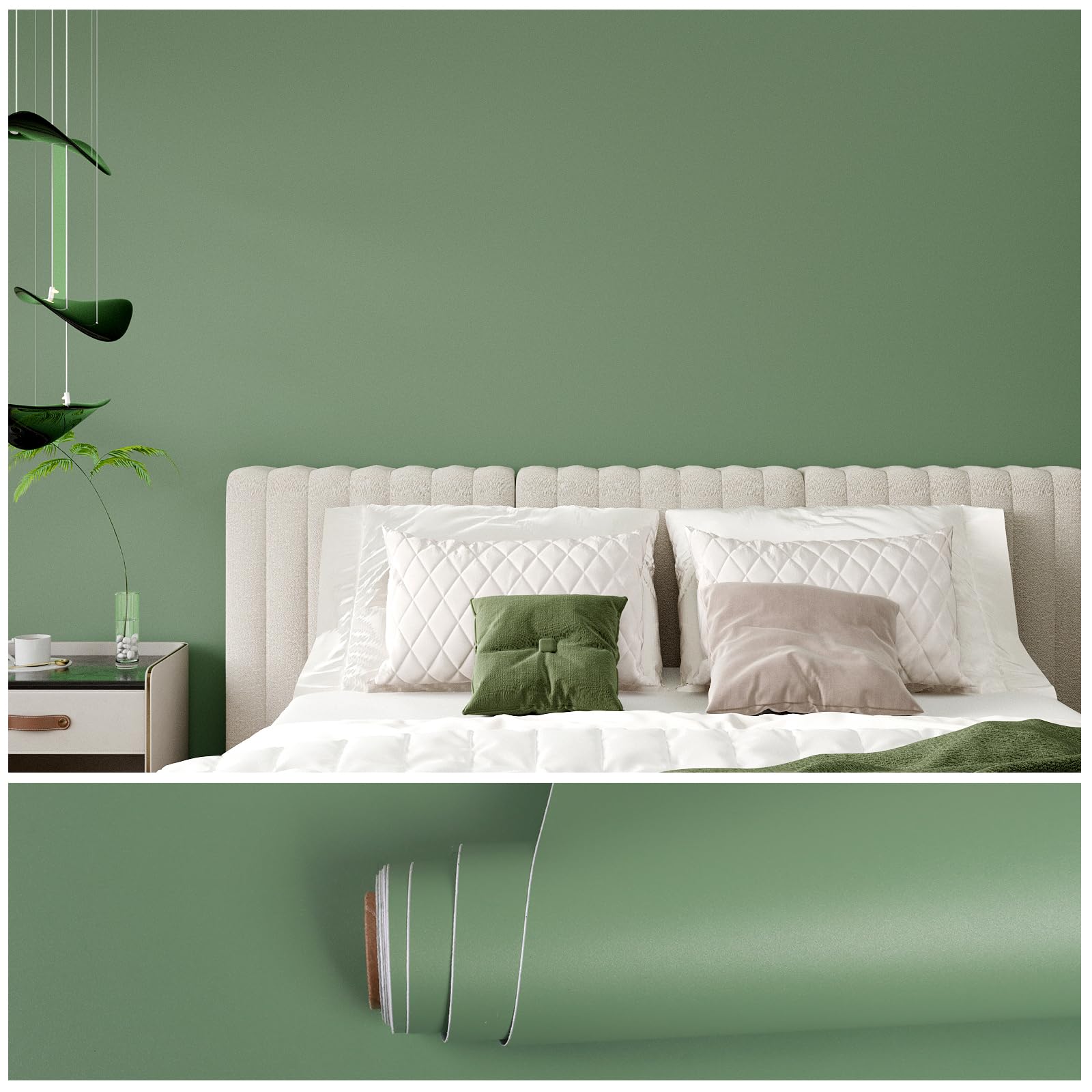 VEELIKE 壁紙シール セージグリーン 無地 のり付き 部屋壁紙 剥がせる 防水 耐熱シート 緑 ふすま紙 カ..