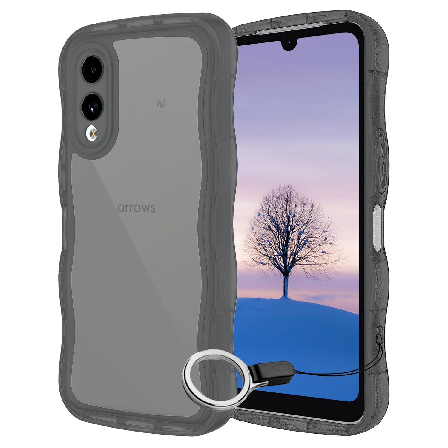 Rakuten - FOR Arrows We2 ケース ブラック ウェーブ TPU波状のバンパー 半透明 スマホケース かわいい うねうね Arrows We2 F-52E FCG02 ウェーブ デザイン 可愛い 韓国 女性用 薄型 人気 おしゃれ 耐衝撃 ストラップホール