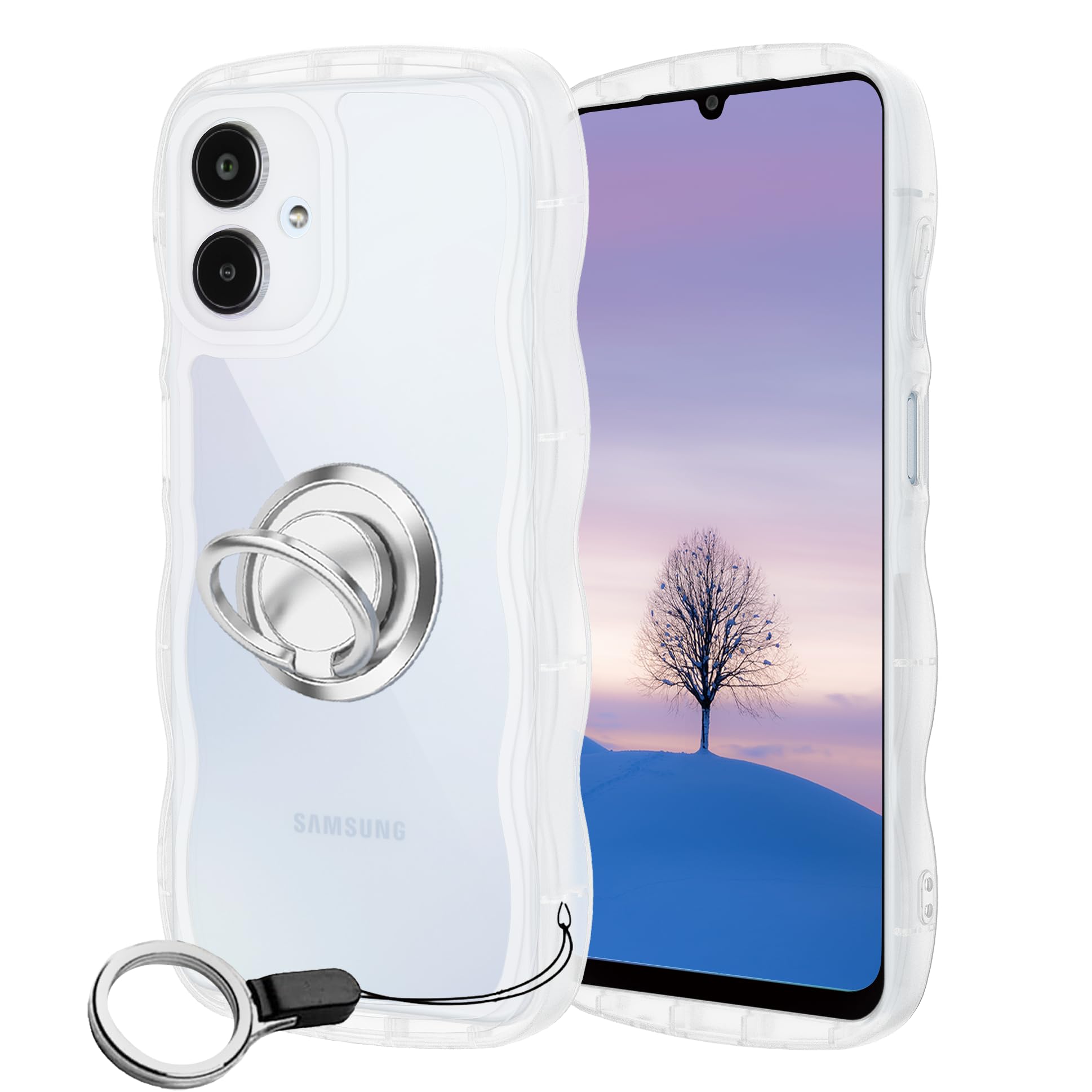 樂天商城 - Galaxy A25 5G ケース クリア ウェーブ リング付き TPU波状のバンパー 透明 スマホケース かわいい うねうね ギャラクシーA25 5G SC-53F SCG33 ウェーブ デザイン 可愛い 韓国 女性用 薄型 人気 おしゃれ 耐衝撃 スト