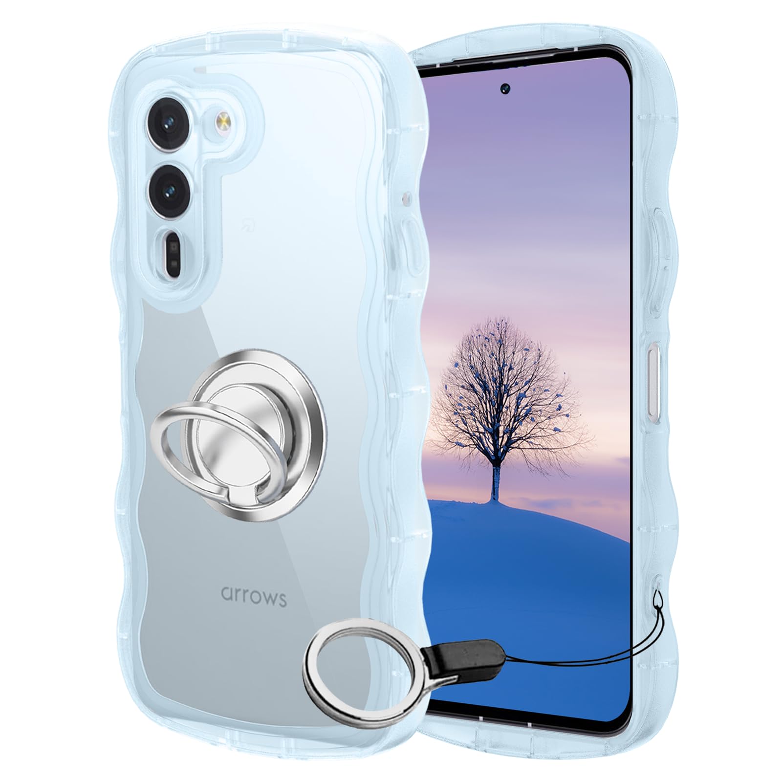 樂天商城 - FOR Arrows Alpha ケースブルー ウェーブ リング付き TPU波状のバンパー 半透明 スマホケース かわいい うねうね Arrows Alpha F-51F M08 ウェーブ デザイン 可愛い 韓国 女性用 薄型 人気 おしゃれ 耐衝撃 スト