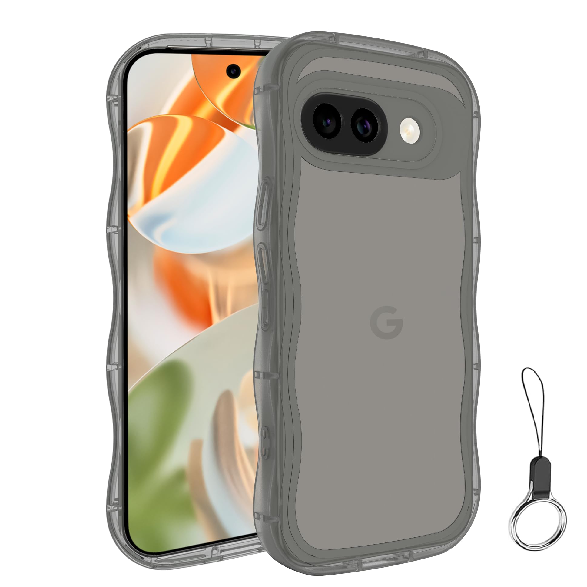 Google Pixel 9A ケース クリアブラック ウェーブ ピクセル 9A TPU波状のバンパー 透明 スマホケース かわいい うねうね グーグル ピクセル9A ウェーブ デザイン 可愛い 韓国 薄型 人気 おしゃれ 耐衝撃 黄ばみなし グーグルピク