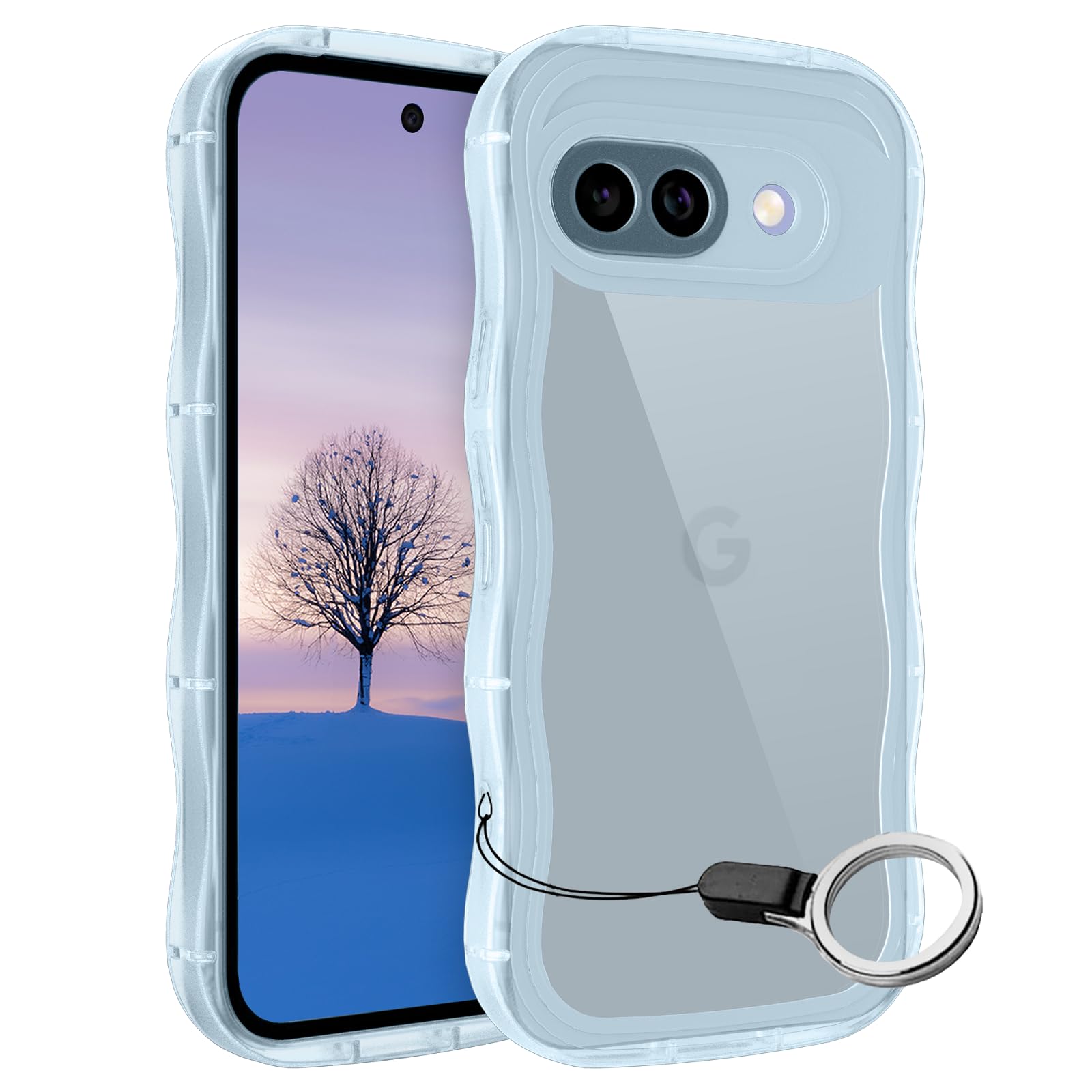 と互換性がある Google Pixel 9A ケース クリアブルー ウェーブ ピクセル 9A TPU波状のバンパー 透明 スマホケース かわいい うねうね グーグル ピクセル9A ウェーブ デザイン 可愛い 韓国 薄型 人気 おしゃれ 耐衝撃 黄ばみなし