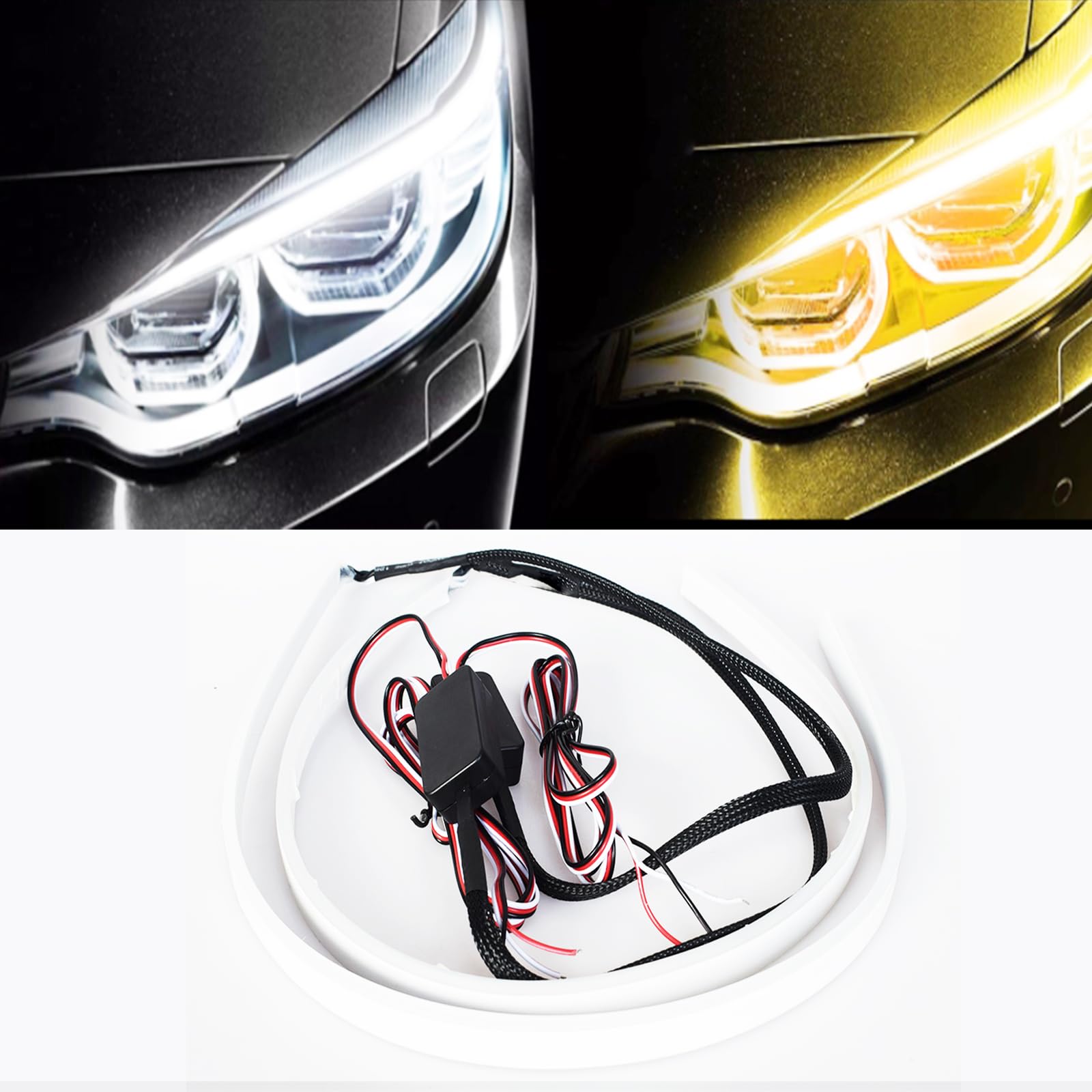 Rakuten - シーケンシャルウインカー 流れるウインカー LED テープ 60CM 車用LEDテープ ホワイト &アンバー 12V車用 防水設計 カット可能 替え可能 取付簡単 シーケンシャルテープ 2本セット