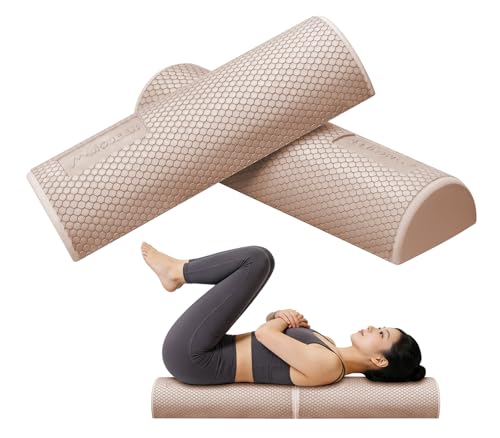 MOJEER ストレッチ用ポール ハーフ ヨガポール 42cm 2個セット エクササイズポール 耐荷重130kg 肩甲骨 ローラー 筋肉ほぐし フォーム ローラー YJZBY042 (カーキ)