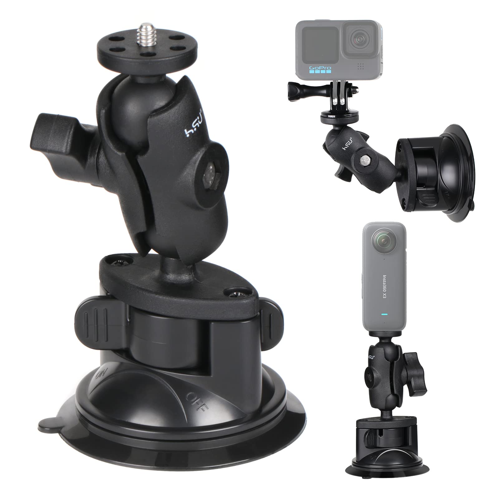 Rakuten - HSU gopro 吸盤マウント 車 超強吸着力・360回転 吸盤 カメラマウントアクションカメラ 車載マウント GoPro Hero13/12/11/10/9/ 8/7...DJI Osmo Action、AKASO Brave 7/6/4 EK7000