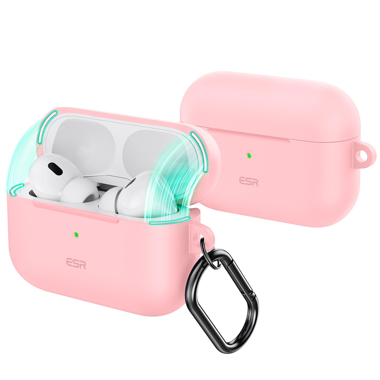 樂天商城 - ESR AirPods Pro2 ケース（2023/2022/2019）AirPods Pro ケース（USB-C/Lightningケーブル）対応 マグネット蓋 カラビナ付き完全落下保護カバー Cloudシリーズ ピンク