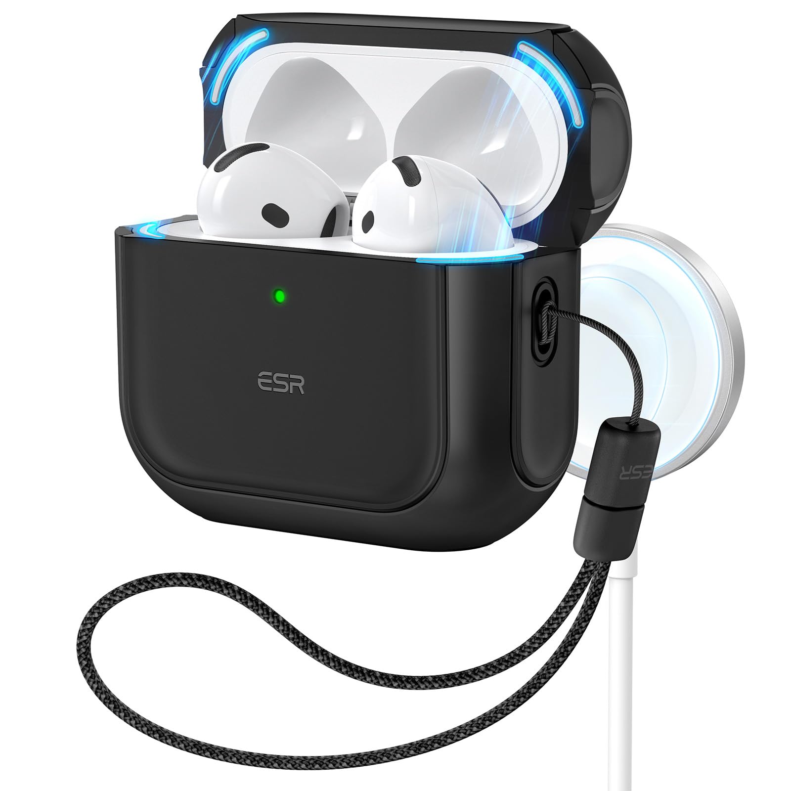 Rakuten - ESR AirPods4 ケース AirPods 第4世代 ケース(2024)（USB-C）対応 MagSafe対応 ストラップ付き落下防止カバー Orbit ハイブリッドケース ブラック