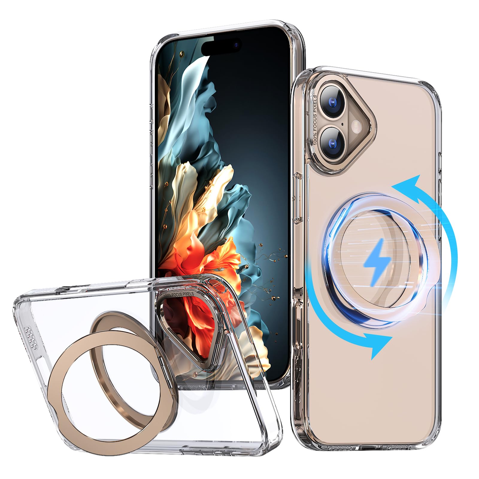 KWATUNG iphone 16 plus 用 ケース magsafe対応 ワイヤレス充電 耐衝撃 落下防止 いphone16plus 用ケース 360°回転スタンド 縦横両対応 iphone16プラス用スマホケース マグネット搭載 アイホン16plus