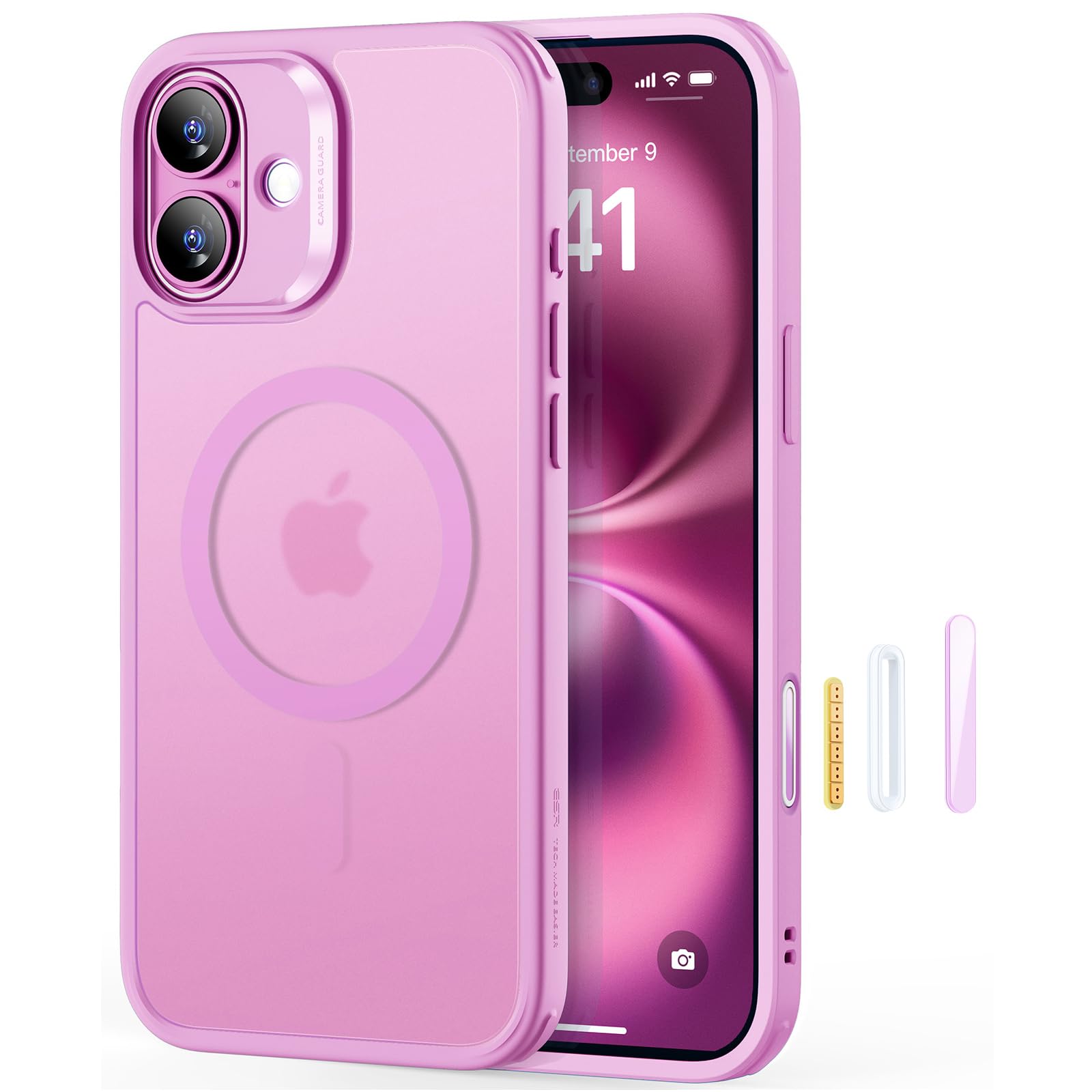 ESR iPhone 16 ケース【カメラコントロール・Magsafe対応】 傷に強い背面 ワイヤレス充電 ストラップホール付き iPhone16 ケース 耐黄変 耐衝撃マグネット いphone16対応 HaloLock搭載 ハイブリッド磁気アイフォン16