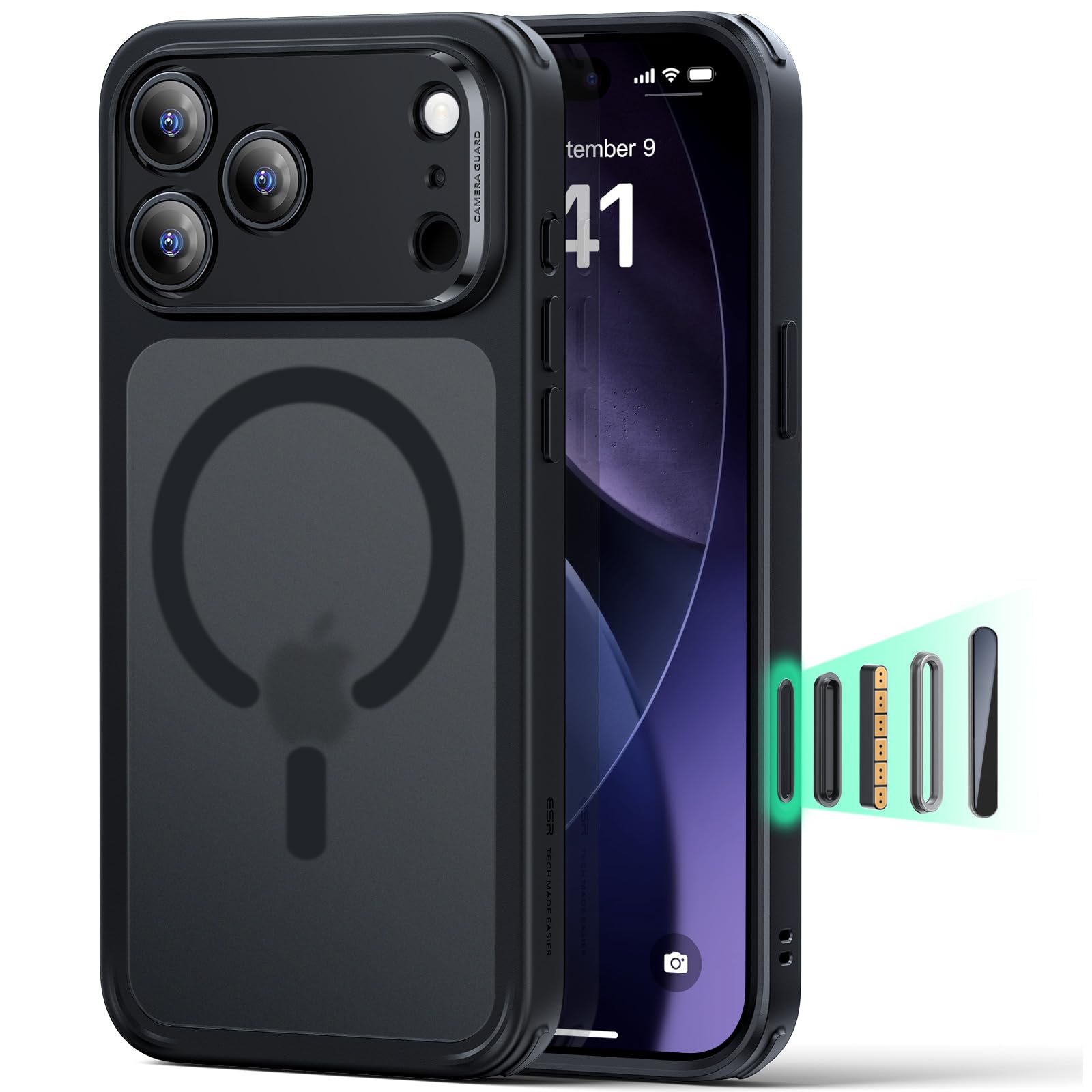 【3倍米軍MIL規格・MagSafe対応】ESR iPhone 17 Pro Max ケース ワイヤレス充電 カメラボタン付き SGS認証 エアガードコーナー 黄変防止 耐衝撃 PC背面TPUバンパー 指紋防止 高耐久性 マグネット Qi2.2対応 最大2