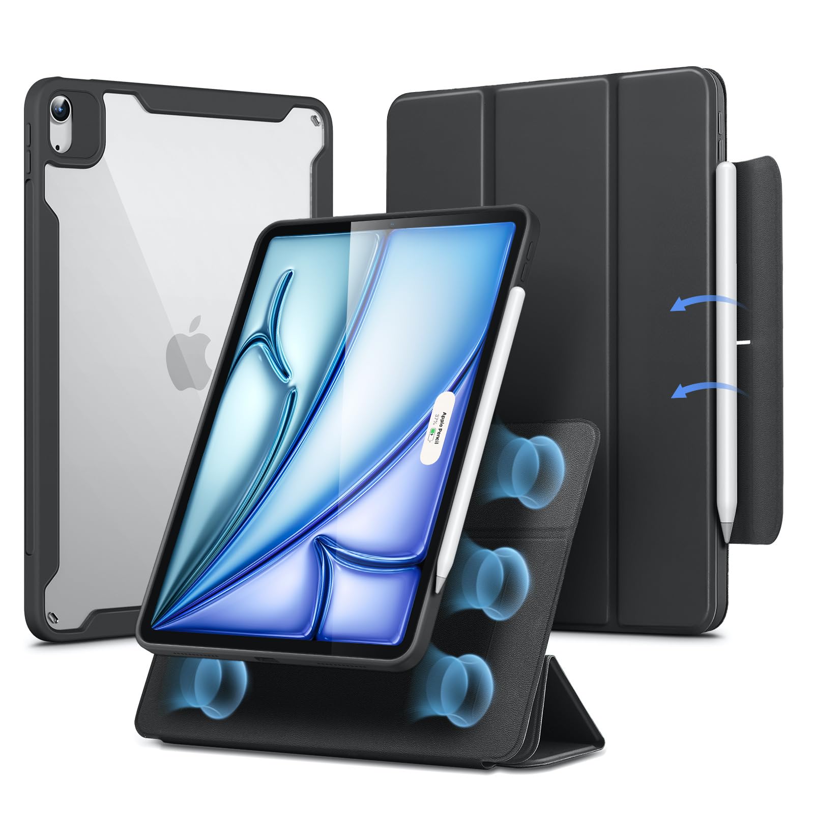 Rakuten - ESR iPad Air 11インチ ケース (M3/M2、2025/2024) iPad Air 第5/4世代 (2022/2020) 専用 取り外し可能マグネットカバー 縦/横向きスタンド ブラック Pencil Pro/USB-C完全対応 自動ウェイ