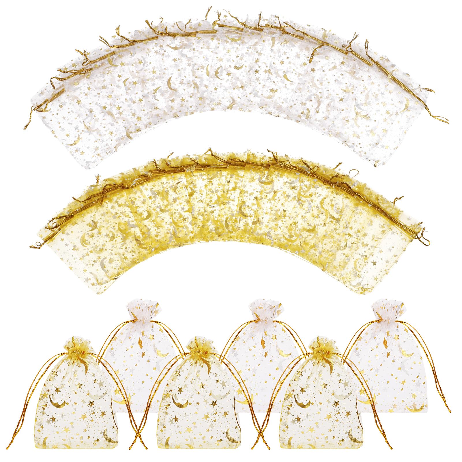 Hitchlike ラッピング 袋 オーガンジー 巾着袋 約50枚入 ギフトバッグ 星と月 可愛い 透明 無地 小物入れ 小分け袋 ジュエリー 収納 ギフト プレゼント 包装用 誕生日 結婚式 バレンタイン お返し 多用途 アクセサリー