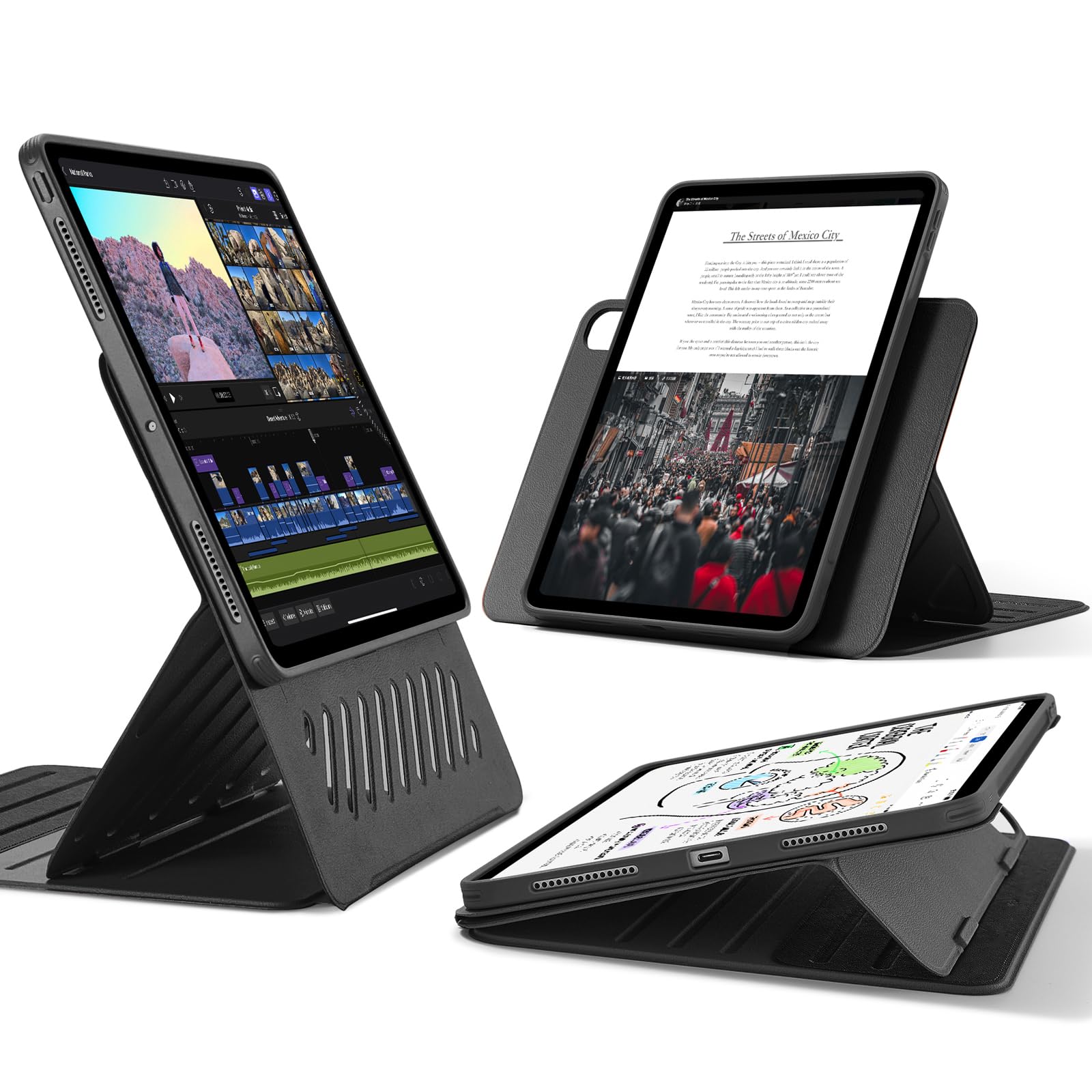 ESR iPad Pro 13インチ ケース M4 2024専用 取外し可能なマグネットカバー付き回転式ケース 縦向き/横向きスタンド 9段階の角度調節可能 Pencil Pro/USB-C完全対応 Shiftシリーズ ブラック