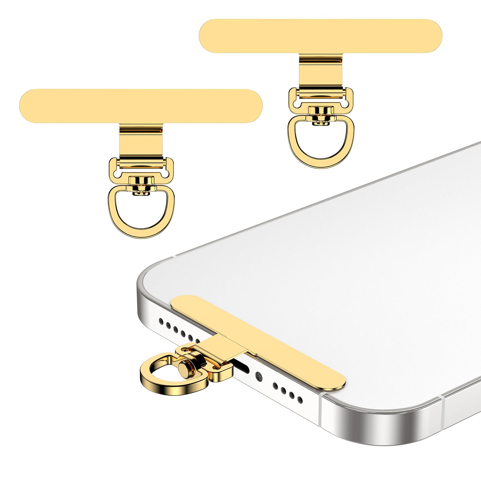 樂天商城 - 【360度回転・高耐久】極薄0.6mm金属製 ストラップホルダー [浮きなし設計] 回転式タグパッチ スマホショルダー用 落下防止 首掛け・斜め掛け対応 iPhone/Android 全機種対応 (ゴールド 3枚セット)