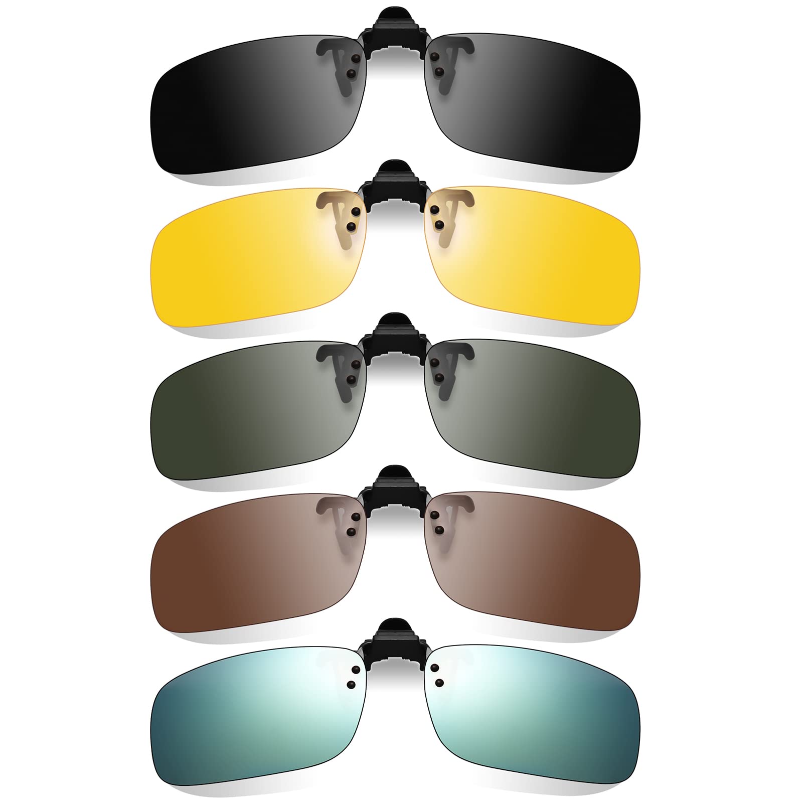 [Hitchlike] 偏光サングラス クリップオン 5色セット UV400 紫外線カット 跳ね上げ式 固定タイプ 偏光レンズ 超軽量 運転 自転車 バイク 釣り アウトドアなどに 前掛け 夜用 昼間用 オーバーサングラス