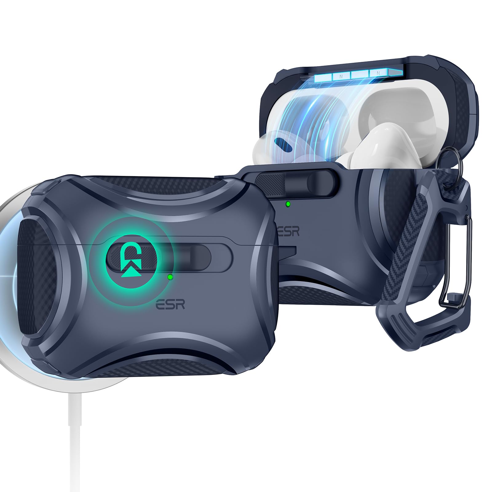 樂天商城 - ESR AirPods Pro2 ケース MagSafe対応 AirPods Pro 第2世代/第1世代 (2023/2022/2019)共通 (USB-C/Lightningケーブル対応)、マグネット蓋ロック、強力な落下防止、Cyberシリーズ パープル