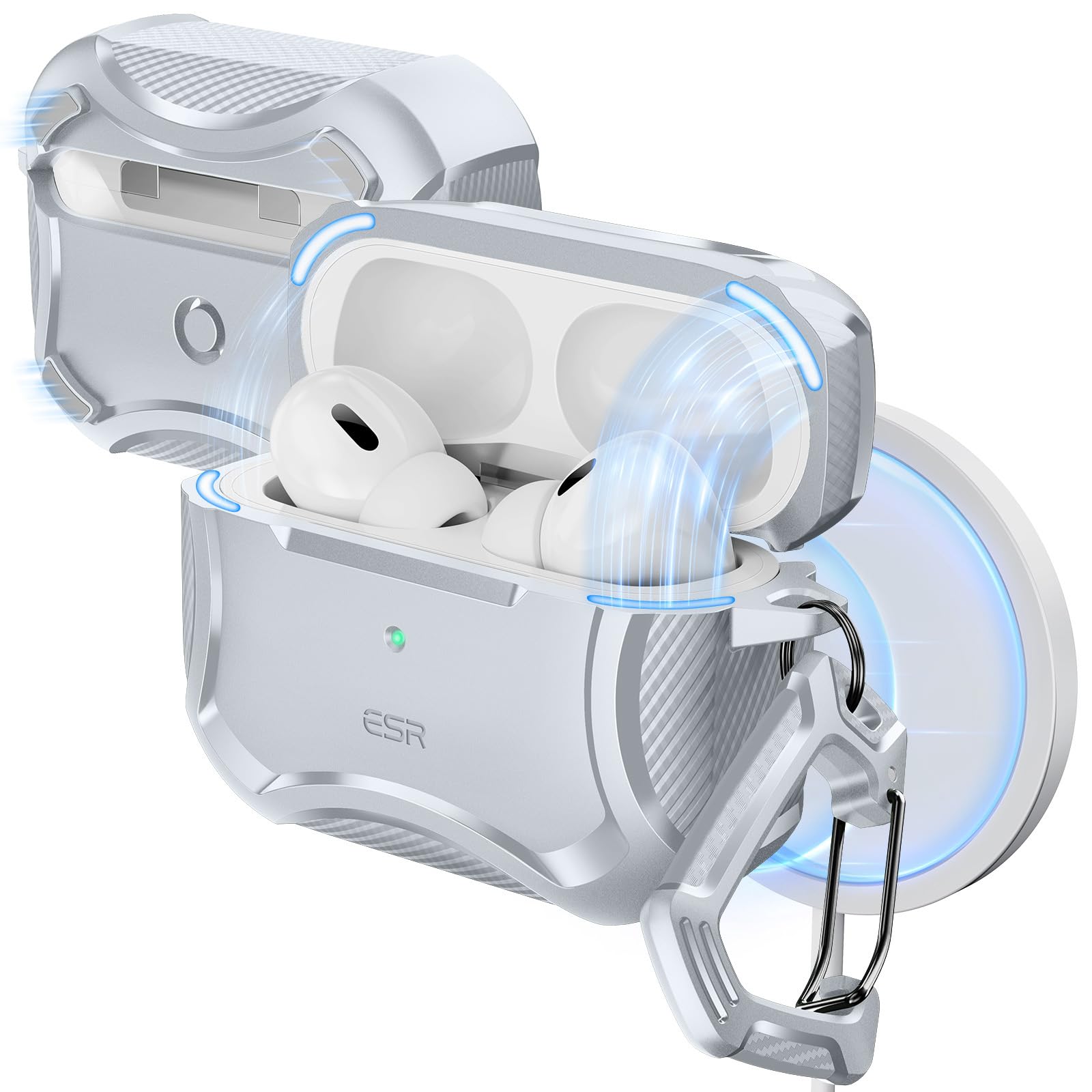 樂天商城 - ESR AirPods Pro2 ケース MagSafe対応 AirPods Pro 第2世代/第1世代 (2023/2022/2019)共通 (USB-C/Lightningケーブル対応) 強力な落下防止 磁気付き蓋 ギャラクシーグレー