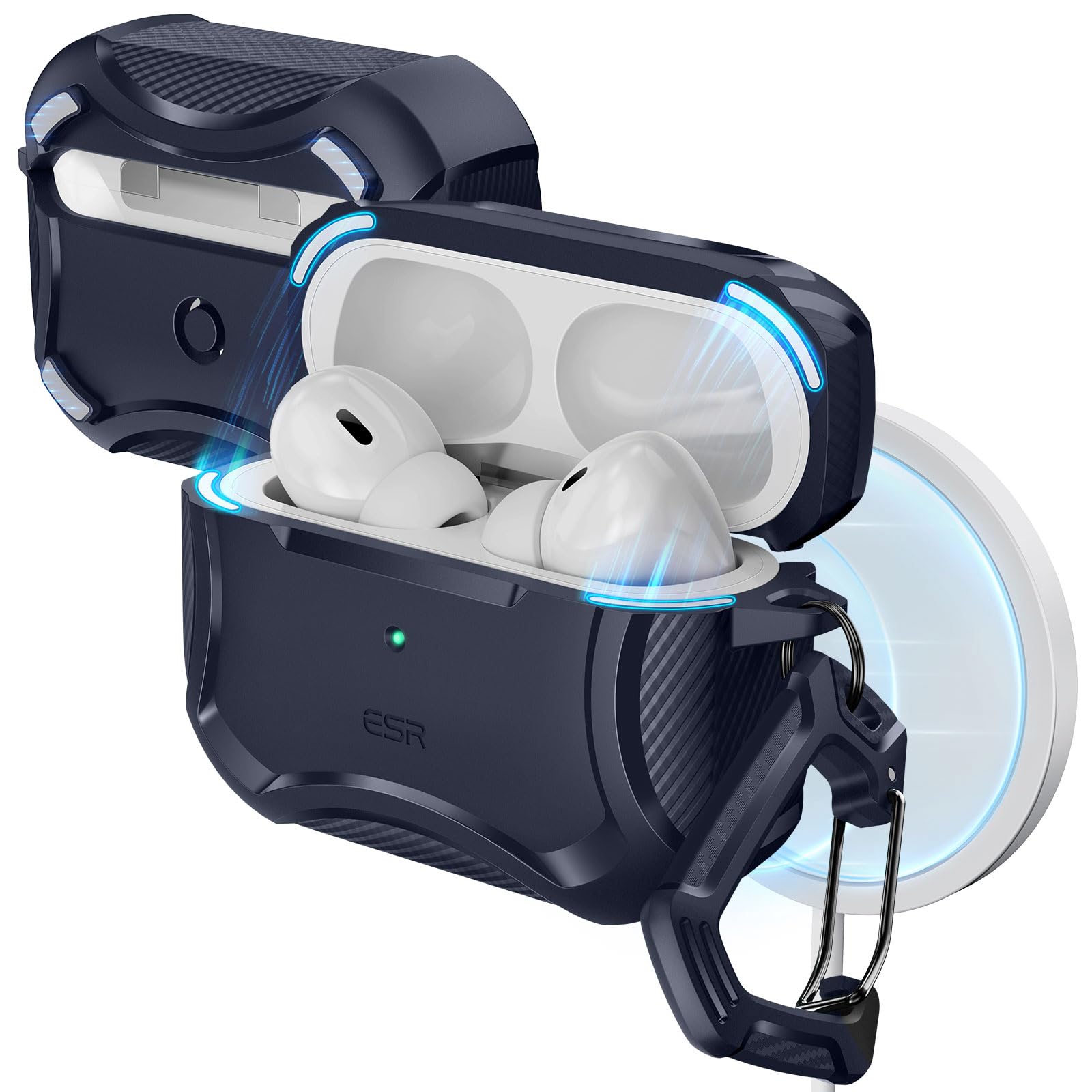 Rakuten - ESR AirPods Pro2 ケース MagSafe対応 AirPods Pro 第2世代/第1世代 (2023/2022/2019)専用 HaloLock付き(USB-C/Lightningケーブル対応)、強力な落下防止、磁気付き蓋、ブルー