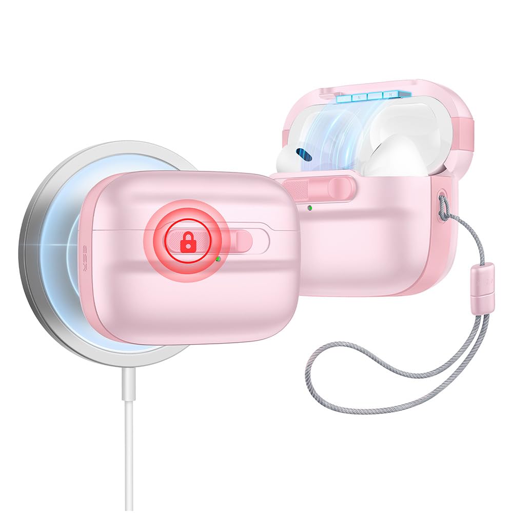 樂天商城 - ESR AirPods Pro2 ケース MagSafe対応 AirPods Pro 第2世代 / 第1世代 (2023/2022/2019) 共通 USB-C/Lightningケーブル対応 マグネット蓋ロック 耐衝撃 ランヤード付き 落下保護カバー 衝