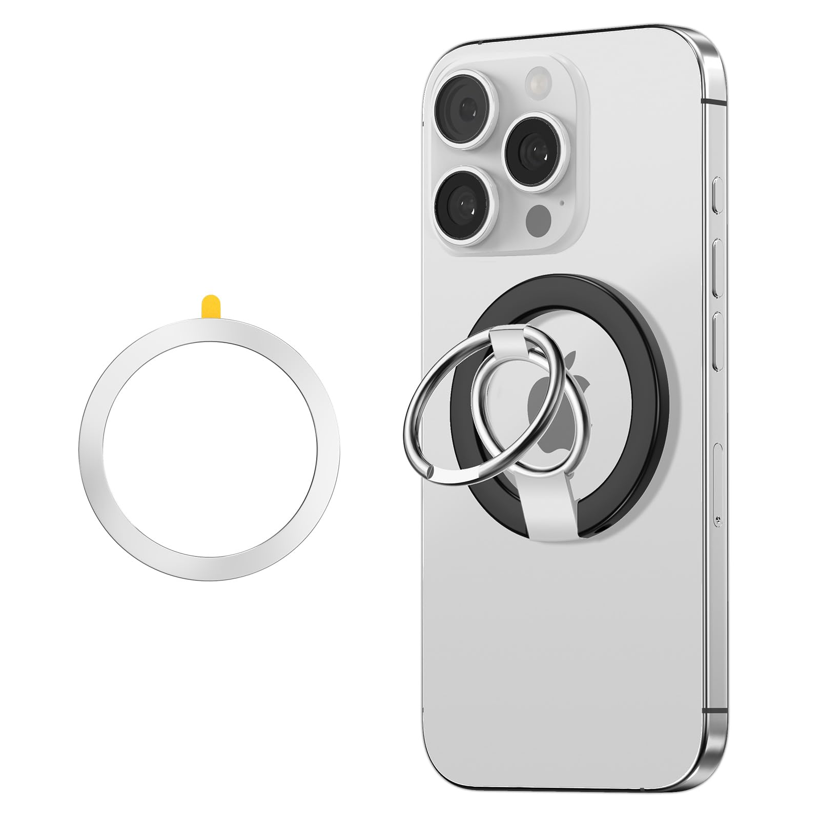 Rakuten - 【2段式・360°回転式】マグネット式 スマホリング ホルダー MagSafe対応 携帯リング バンカーリング 薄型 スマホスタンド機能 落下防止 取り外し可能 iPhoneシリーズ/Android全機種 磁気増強 メタルリング付き ブラック
