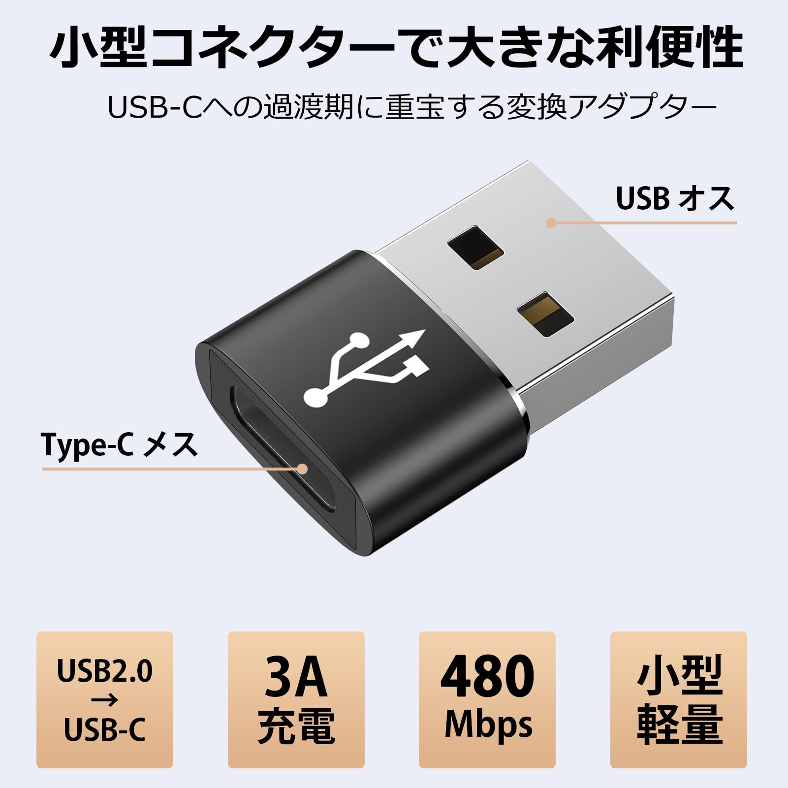USB Type-C 変換アダプタ USB タイプC （メス） To USB 2.0（オス） [ QC3.0 急速充電・高速データ転送同期] Windows 10 / Mac OS MacBook iPad Pro iPhone 13/12/11 Pro
