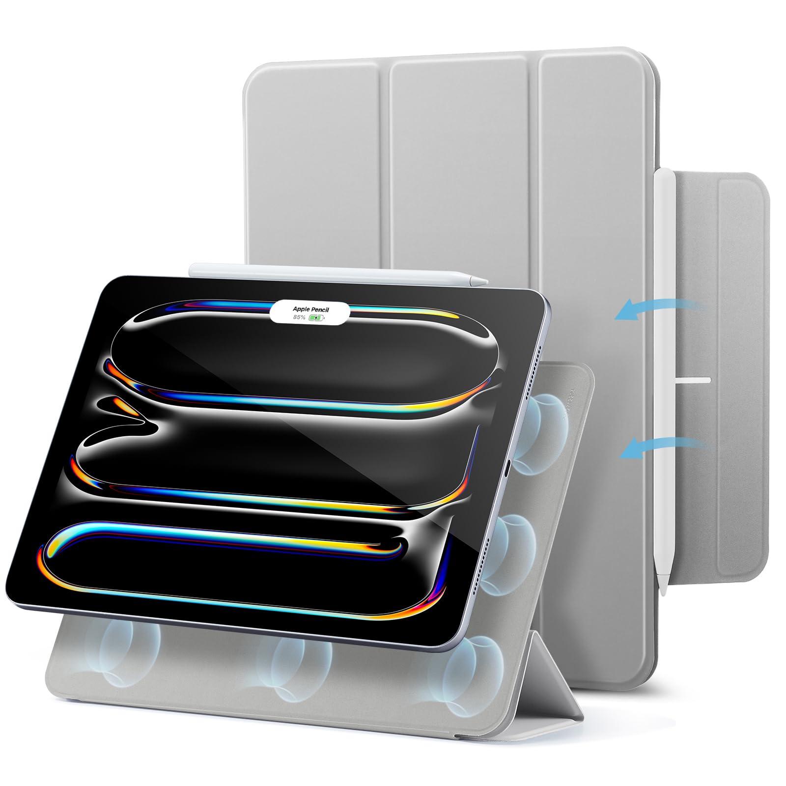 樂天商城 - ESR iPad Pro 11インチ ケース M4 (2024、第5世代) 専用 強力マグネット吸着式 スリムな三つ折りスタンドケース Pencil Pro/USB-C完全対応 耐久性保護 Reboundシリーズ グレー
