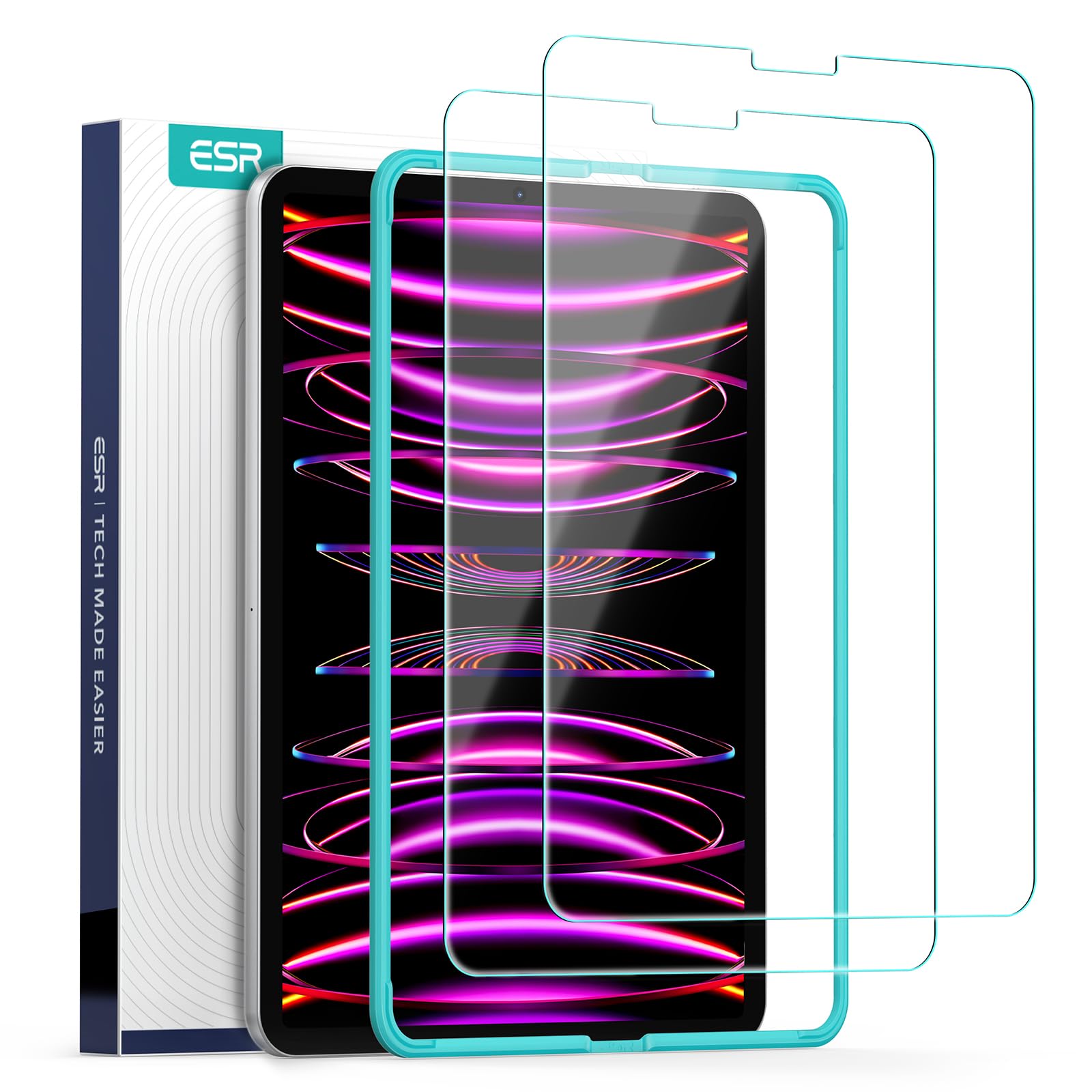 ESR 2枚入り iPad Pro 12.9 フィルム iPad Pro 12.9インチ (2022/2021/2020/2018) 対応 強化ガラス 保護フィルム 取り付けフレーム付き 傷防止 HDクラリティ