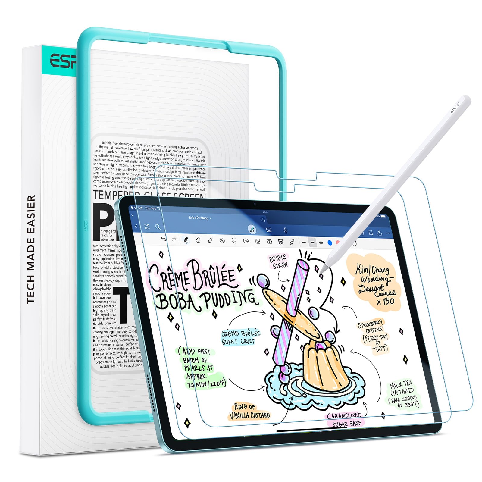 樂天商城 - ESR 2枚入り iPad Air 11インチ フィルム M3/M2 (2025/2024 第7/6世代)用 ペーパーライクフィルム 紙の上ような感触 スクリーン保護 9H強化ガラス ガイド枠付き アンチグレア 反射防止 ペン先に優しい