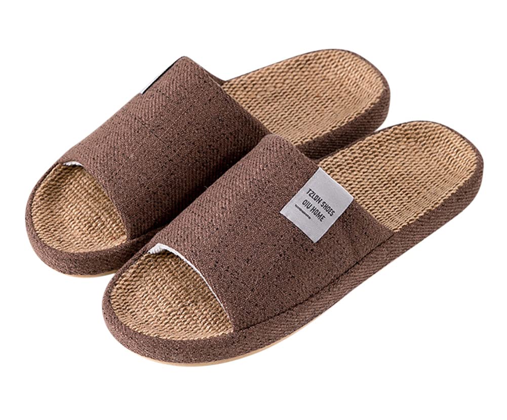 [Euyqs] 綿麻 スリッパ 前開き 厚底 涼感 室内スリッパ 滑り止め 静音 メンズ レディース 和風 無地 シンプル 素足で履く洗濯可 (27.0-27.5 cm, ブラウン, measurement_27_point_0_centimeters)