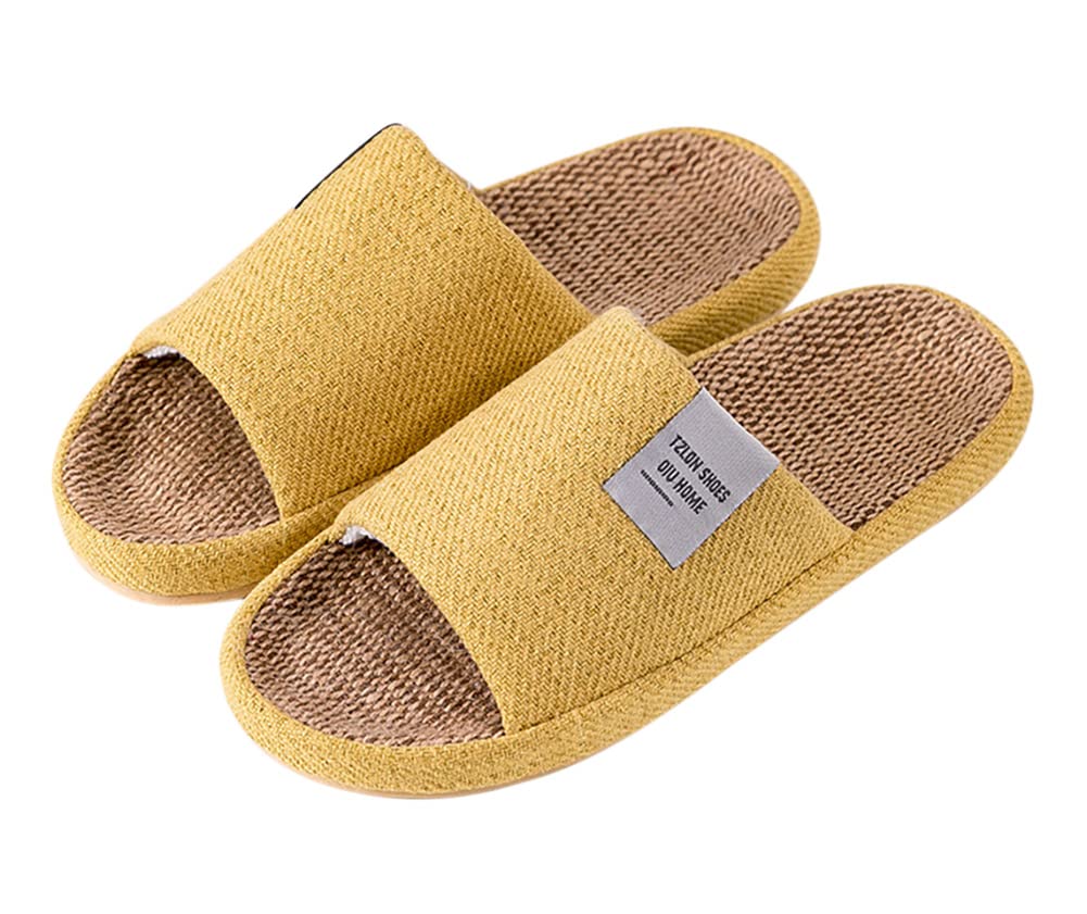 [Euyqs] 綿麻 スリッパ 前開き 厚底 涼感 室内スリッパ 滑り止め 静音 メンズ レディース 和風 無地 シンプル 素足で履く洗濯可 (23.0-23.5 cm, イエロー, measurement_23_point_0_centimeters)