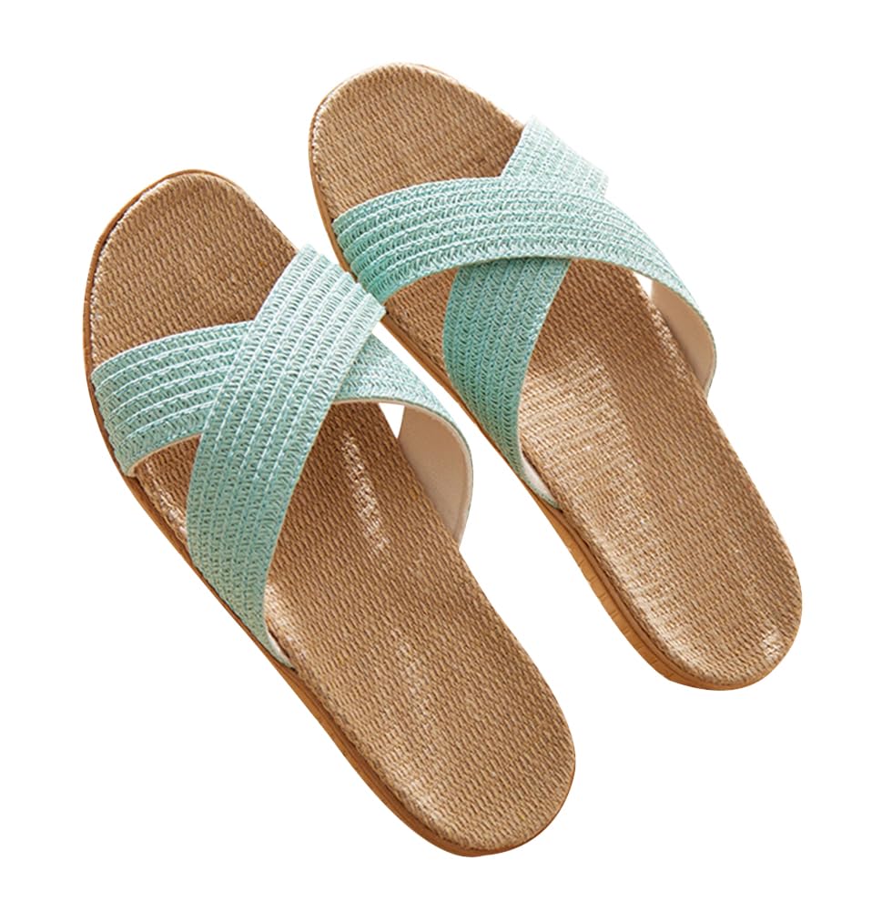 [Euyqs] スリッパ ベーシック 麻 夏春 ルームシューズ通気 滑り止め クロススリッパ (#11 ブルー, 23.5 cm)