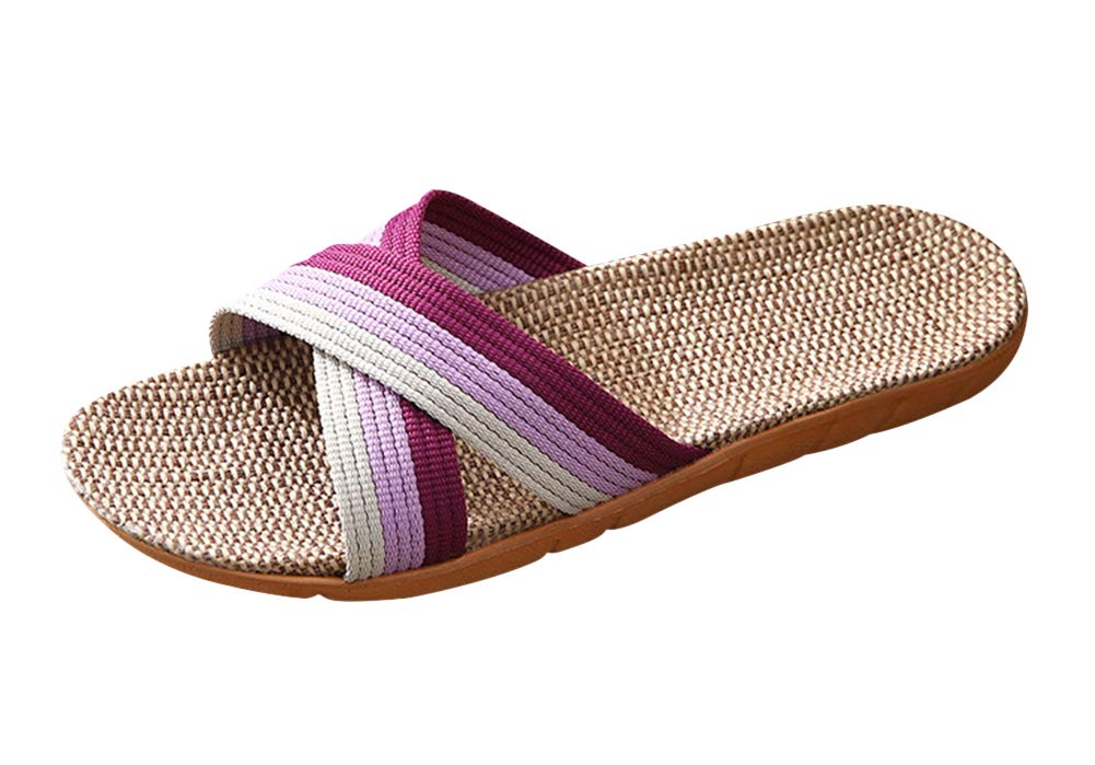 [Euyqs] スリッパ ベーシック 麻 夏春 ルームシューズ通気 滑り止め クロススリッパ (#7 パープル, 24.5 cm)