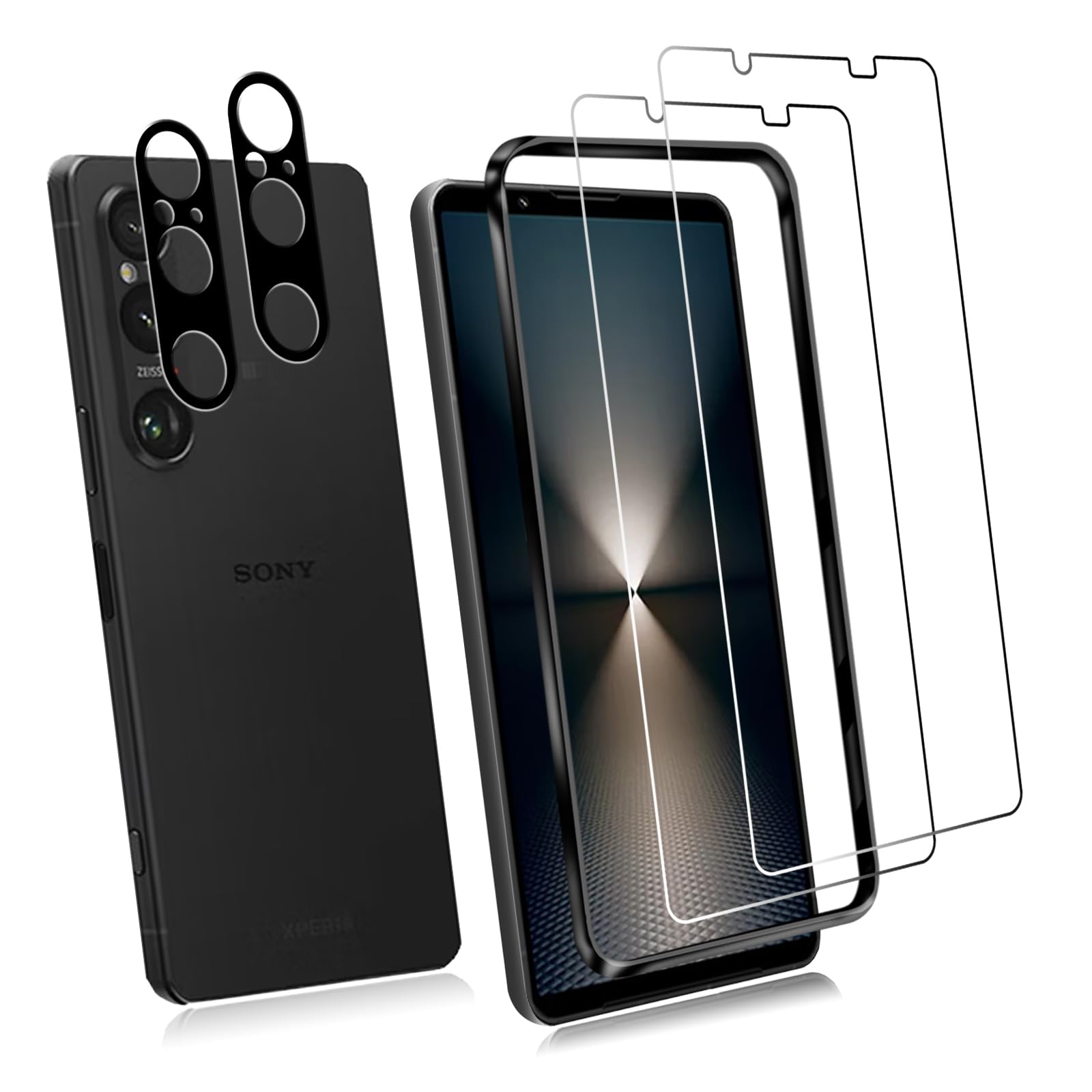 対応 Xperia 1 VI ガラスフィルム 【ガイド枠付き】2*強化ガラス 2*カメラフィルム 液晶 ガラス 超薄型 保護フィルム Xperia 1 VI SO-51E / SOG13 日本旭硝子素材AGC 高透過率 硬度9H 気泡防止 飛散防止 XQ-