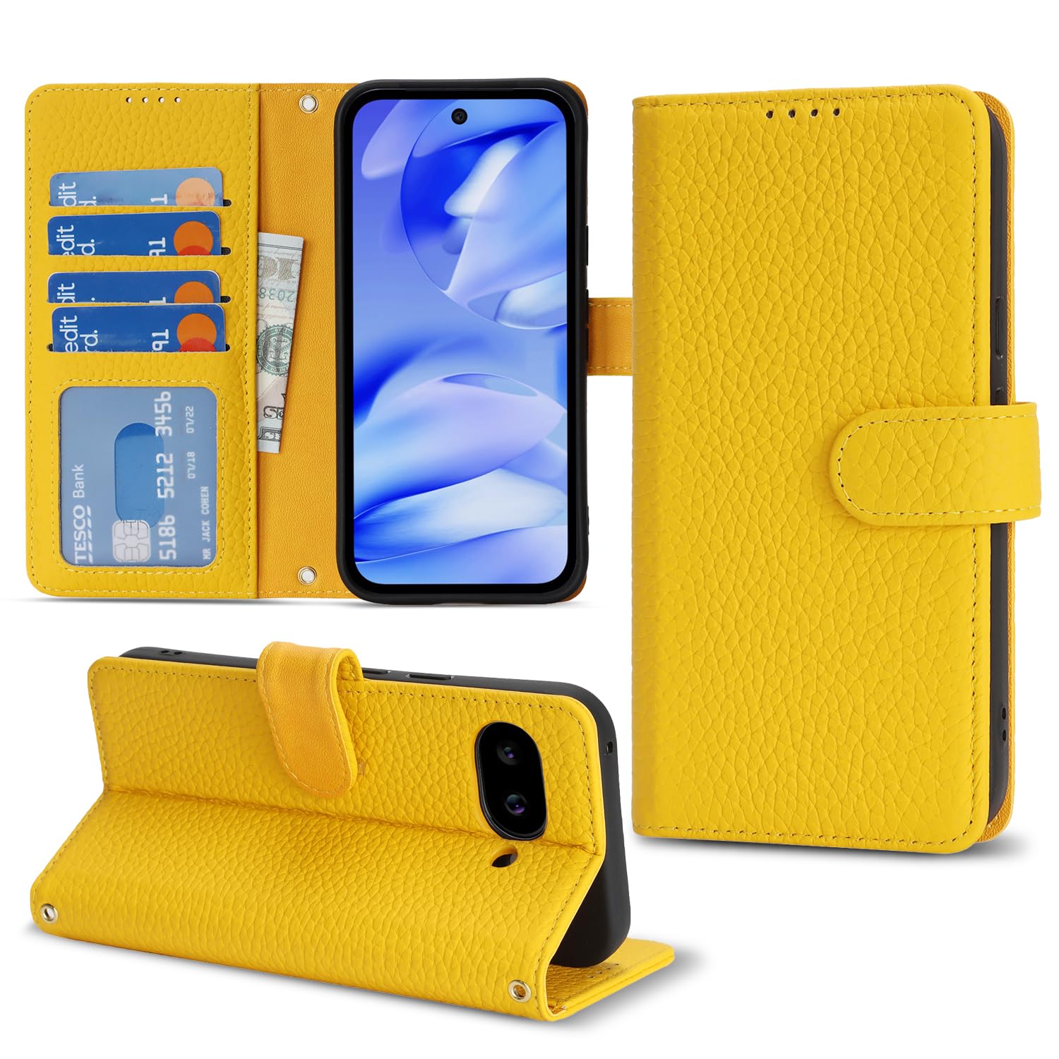 樂天商城 - DEYHU 対応 Google Pixel 9a ケース 手帳型 グーグルピクセル9a ケース 本革 カード収納 スタンド機能 ピクセル9a ケース 大容量 財布型 耐衝撃 pixel 9a スマホケース レザー ゴールドイエロー