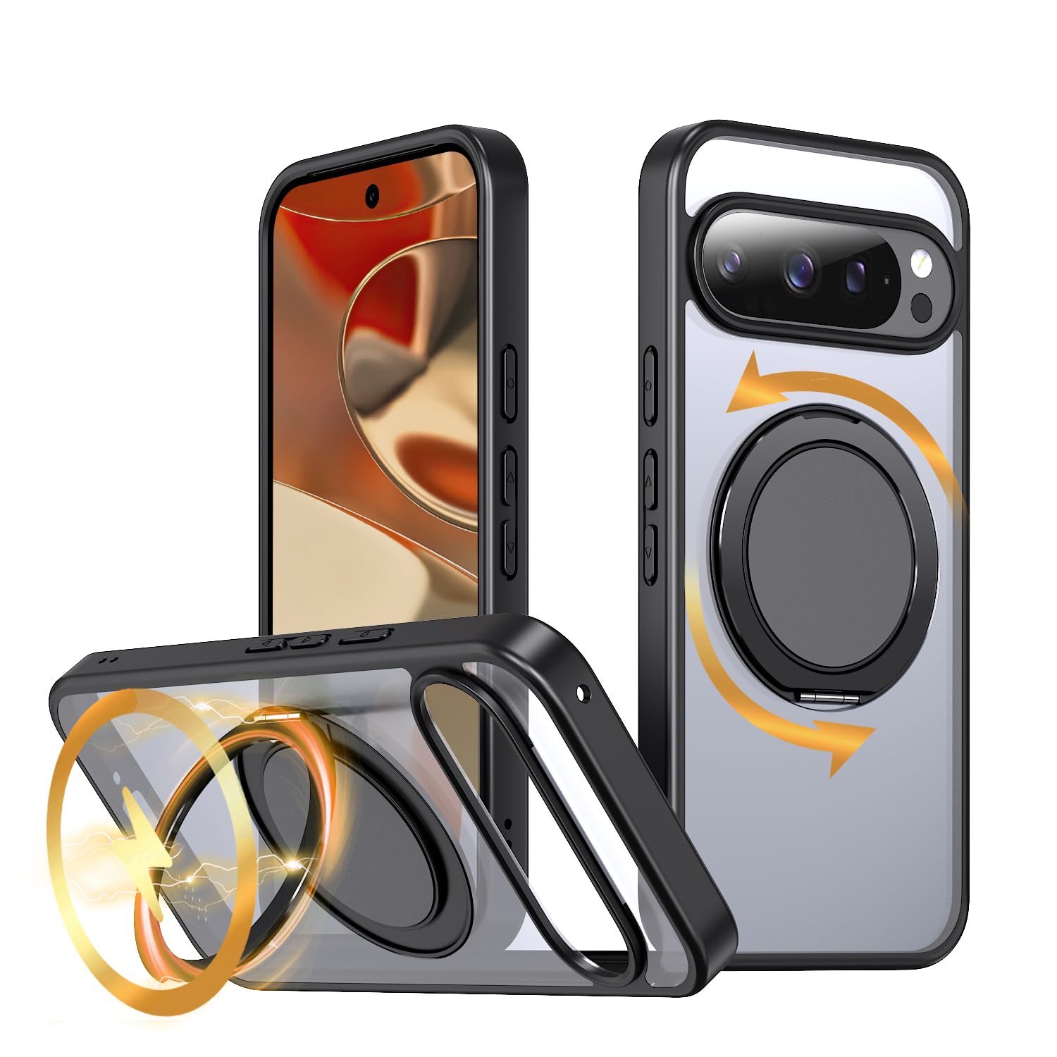 Rakuten - KWATUNG Google Pixel 10 / 10 Pro 用 ケース magsafe対応 Google Pixel 9 / 9 Pro 用 ケース ピクセル10 プロ カバー 360°回転スタンド 指紋防止 グーグルピクセル 10 用 スマホケース