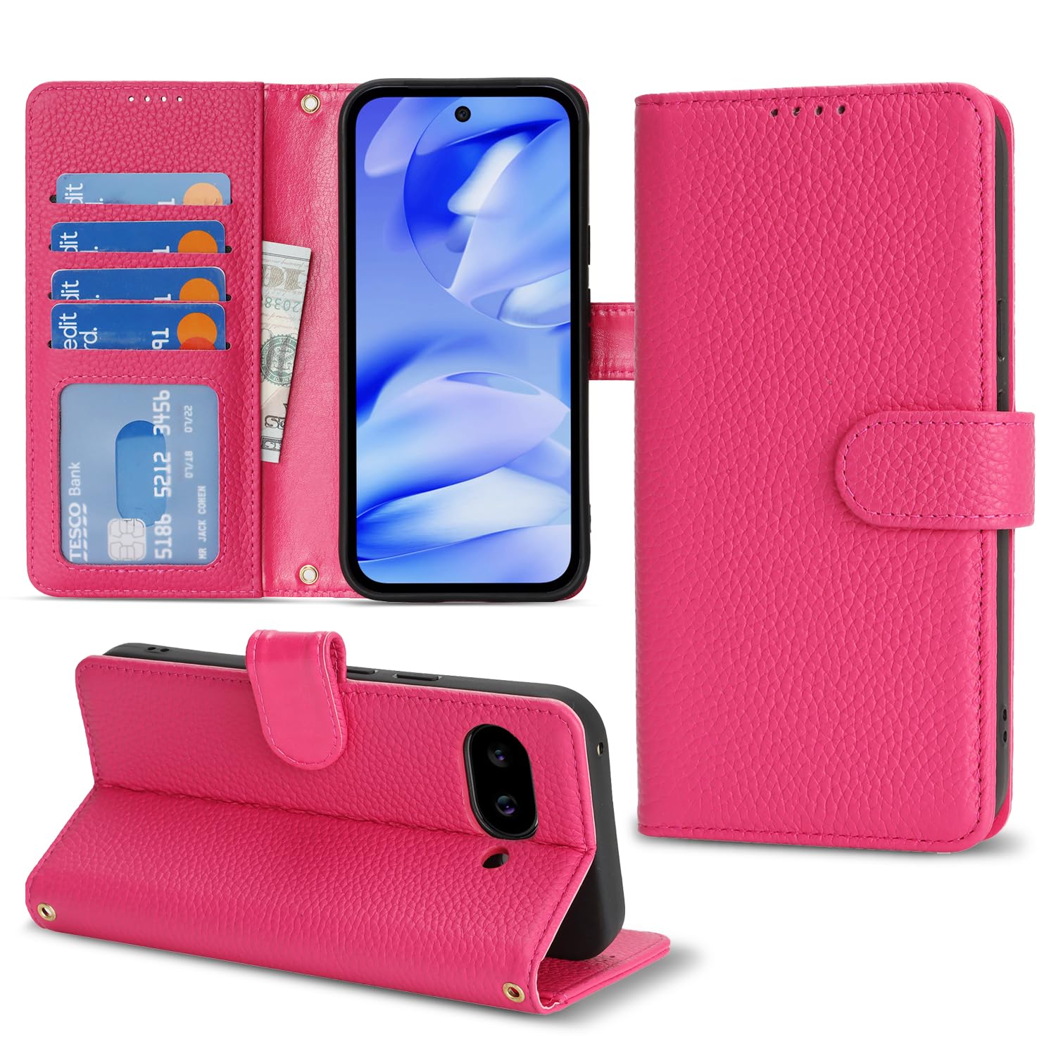 樂天商城 - DEYHU 対応 Google Pixel 9a ケース 手帳型 グーグルピクセル9a ケース 本革 カード収納 スタンド機能 ピクセル9a ケース 大容量 財布型 耐衝撃 pixel 9a スマホケース レザー ローズレッド