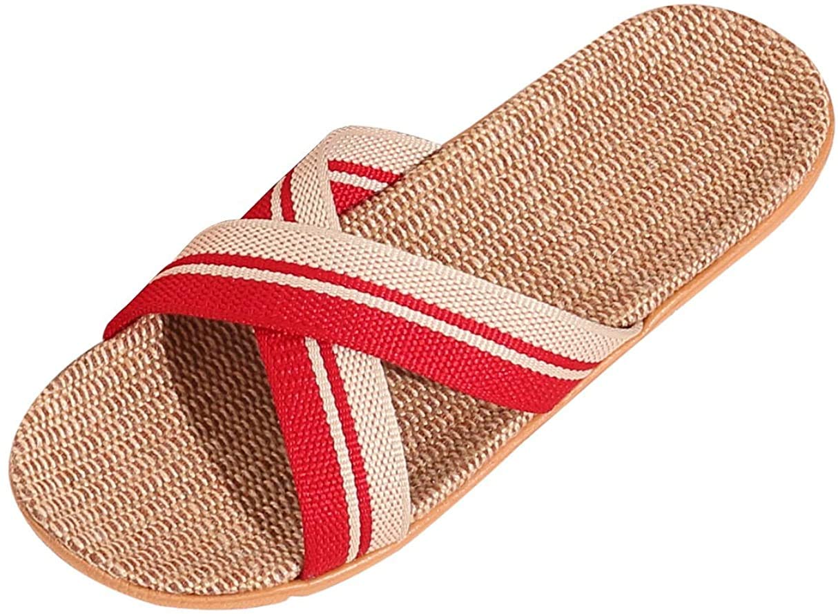 [Euyqs] スリッパ ベーシック 麻 夏春 ルームシューズ通気 滑り止め クロススリッパ (#2 レッド, 22.5 cm)