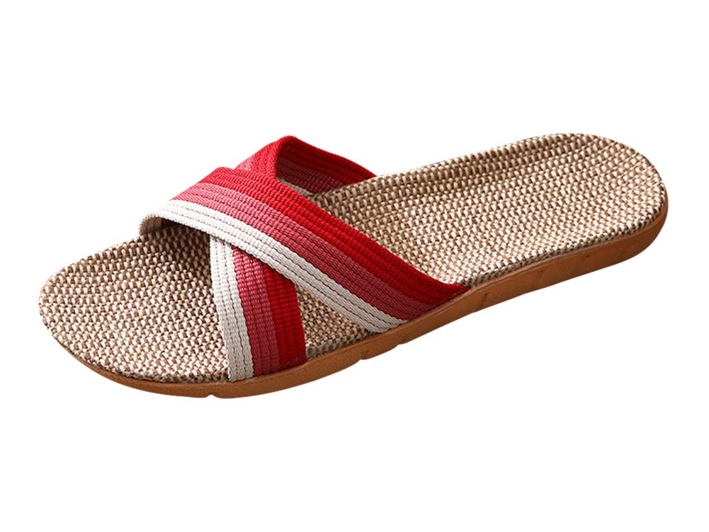 [Euyqs] スリッパ ベーシック 麻 夏春 ルームシューズ通気 滑り止め クロススリッパ (#7 レッド, 22.5 cm)