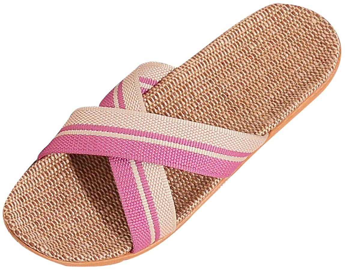 [Euyqs] スリッパ ベーシック 麻 夏春 ルームシューズ通気 滑り止め クロススリッパ (#2 ピンク, 24.5 cm)