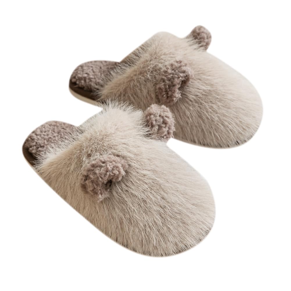 樂天商城 - [Euyqs] ぬいぐるみスリッパ かわいい獣耳コットンスリッパ 秋冬暖かいスリッパカップルスリッパ (#2 ブラウン, 27.0 cm)