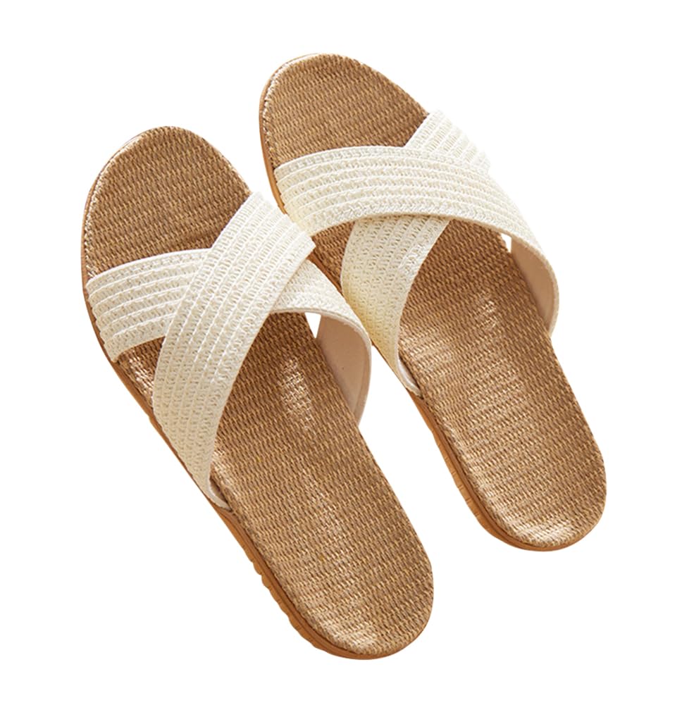 [Euyqs] スリッパ ベーシック 麻 夏春 ルームシューズ通気 滑り止め クロススリッパ (#11 ベージュ, 22.5 cm)