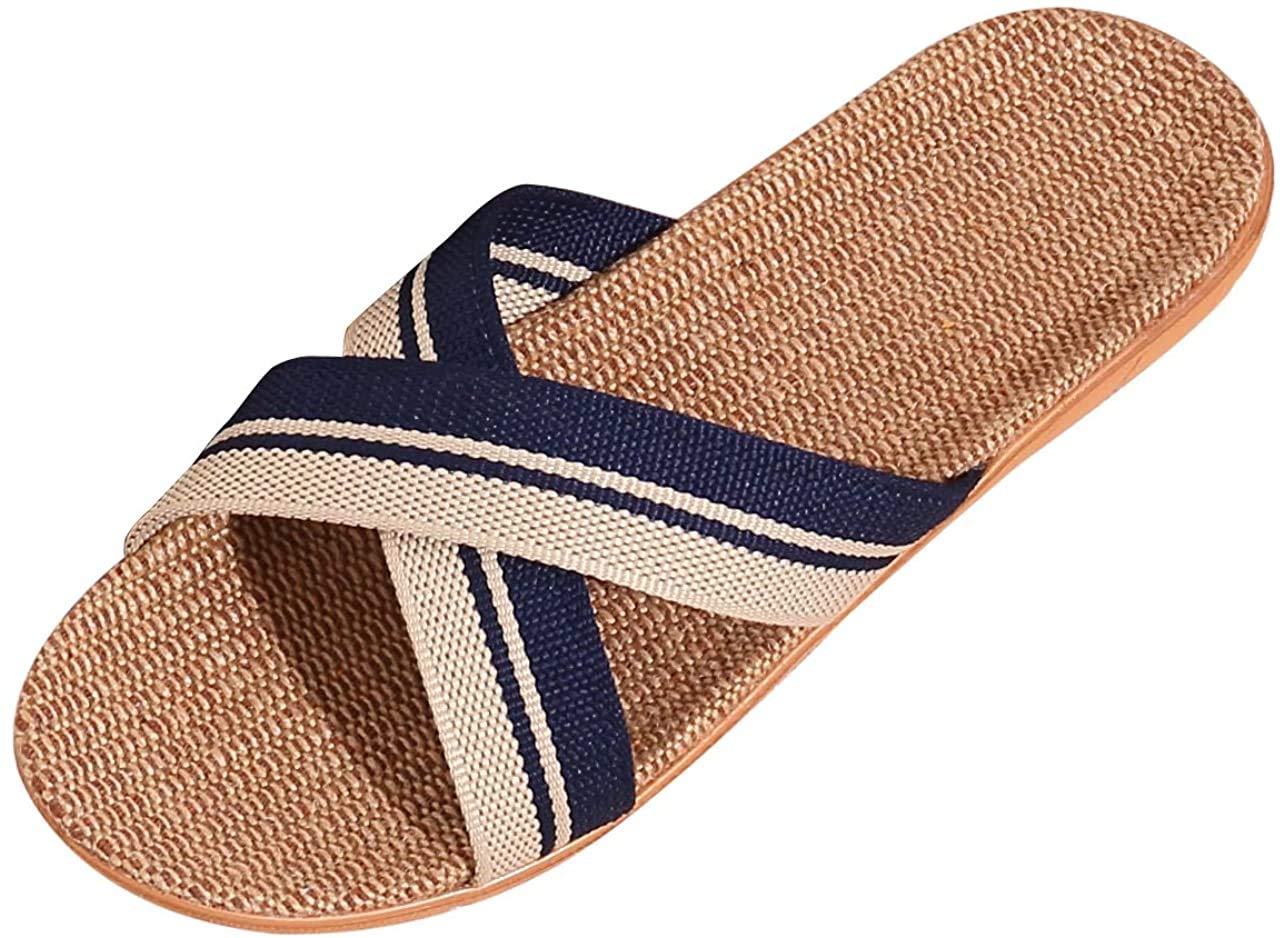 [Euyqs] スリッパ ベーシック 麻 夏春 ルームシューズ通気 滑り止め クロススリッパ (#2 ネイビー, 26.0 cm)