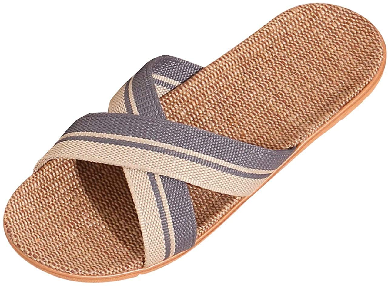 [Euyqs] スリッパ ベーシック 麻 夏春 ルームシューズ通気 滑り止め クロススリッパ (#2 グレー, 27.0 cm)