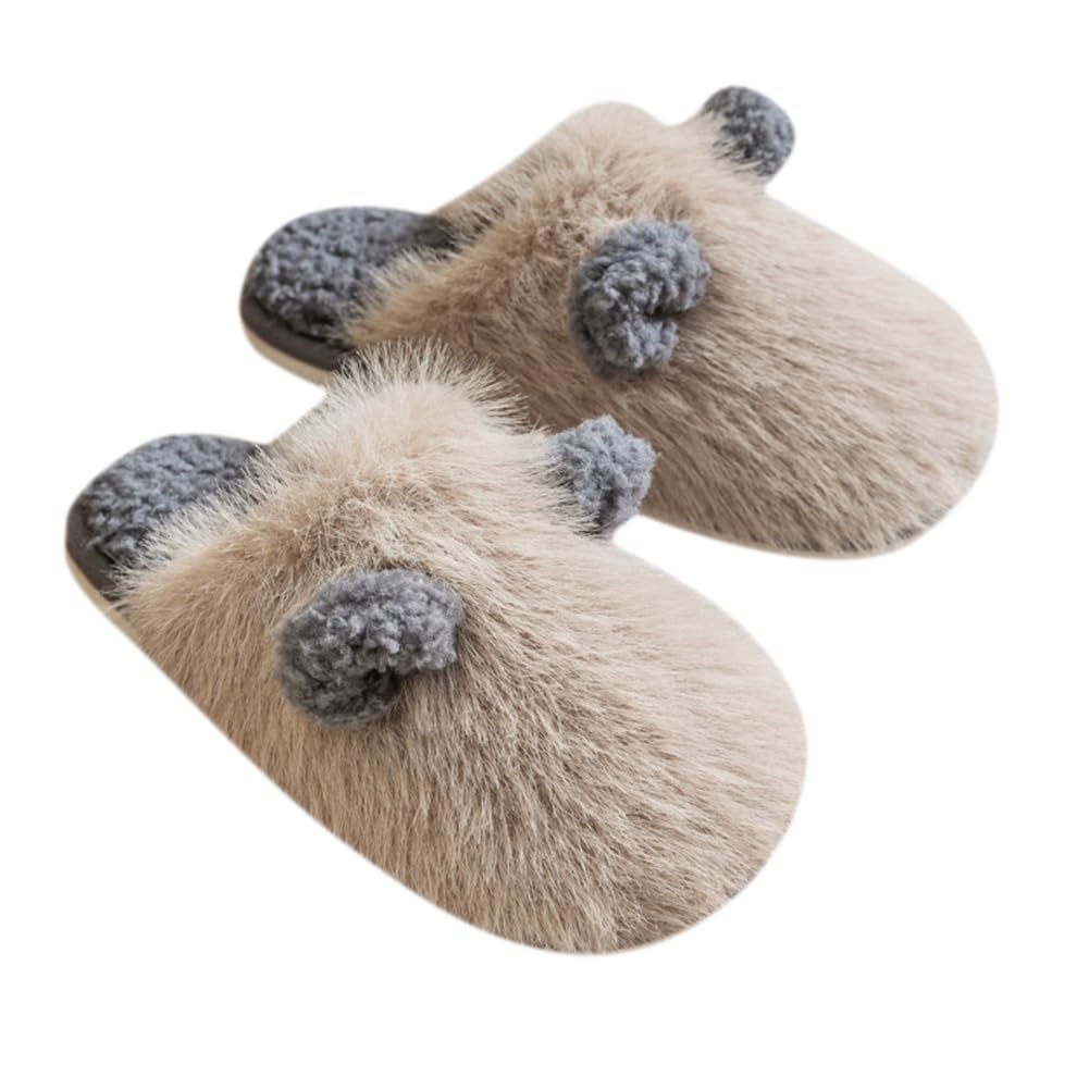 [Euyqs] ぬいぐるみスリッパ かわいい獣耳コットンスリッパ 秋冬暖かいスリッパカップルスリッパ (#2 ネイビー, 27.0 cm)