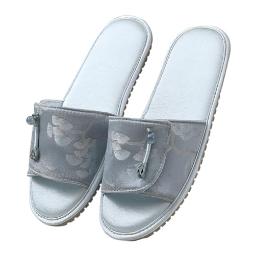 [Euyqs] レディース 雅やか スリッパ サテン 花柄刺繍入り TPR防滑ソール (ブルー, 大人, 25.0 cm, 長さ・寸法・重量（範囲）, 日本の靴のサイズ寸法, 26.0 cm)(3)