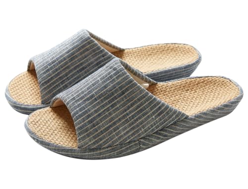 [Euyqs] 竪縞模様 室内スリッパ 麻素材インソール EVAゴム底 室内履き 男女兼用 (ネイビー, 大人, 23.5 cm, 数値, 日本の靴のサイズ寸法)